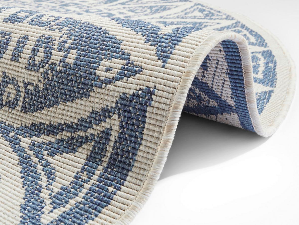 Flachwebeteppich Lilja Blau Ø ca. 240cm - Blau/Creme, Design, Kunststoff (240cm)