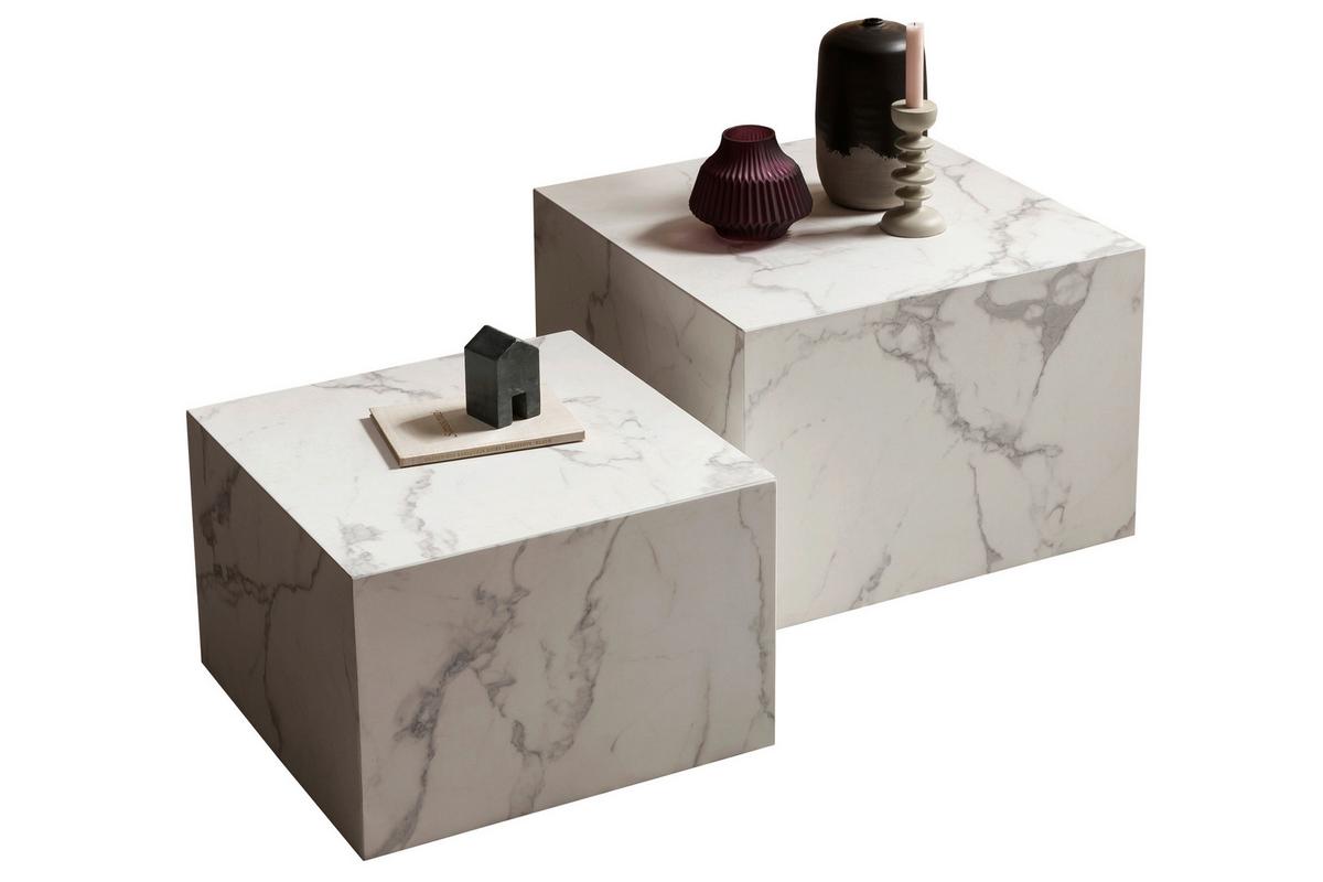 Set Klubskih Mizic Marble, Bela, 2-Delni - bela, Design, leseni material (58-50/58-50/40-33cm) - Livetastic