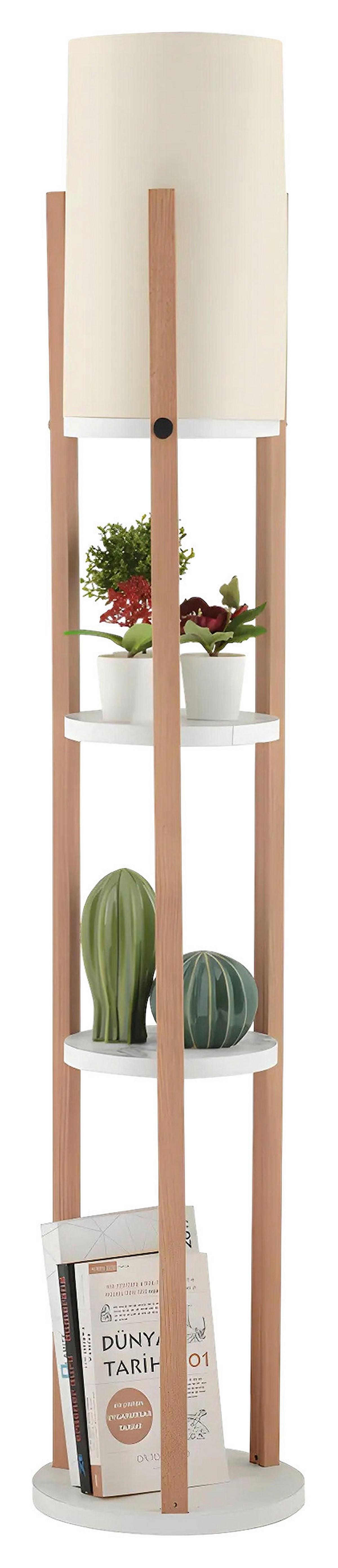 LAMPA STOJĄCA CIRCLE NORA - WHITE - kolor naturalny/kremowy, Design, materiał drewnopochodny/tworzywo sztuczne (21/135cm) - P & B