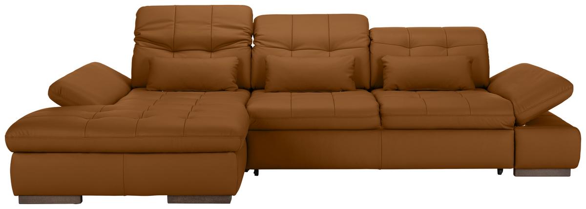 Wohnlandschaft Sanfino Leder Dunkelorange - Chromfarben/Dunkelorange, KONVENTIONELL, Leder/Metall (199/79-96/305cm) - Premium Living