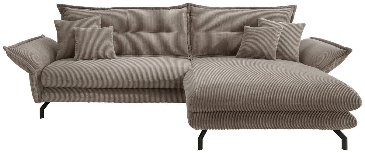 Wohnlandschaft Lava Graubraun Cord - Graubraun/Schwarz, MODERN, Textil/Metall (255/180cm) - Livetastic