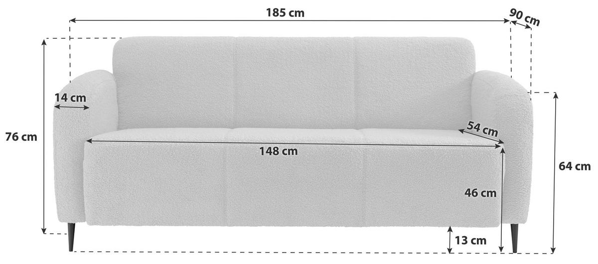 3-Sitzer-Sofa Marone Anthrazit Teddystoff - Anthrazit/Schwarz, MODERN, Textil/Metall (180/76/90cm) - Livetastic