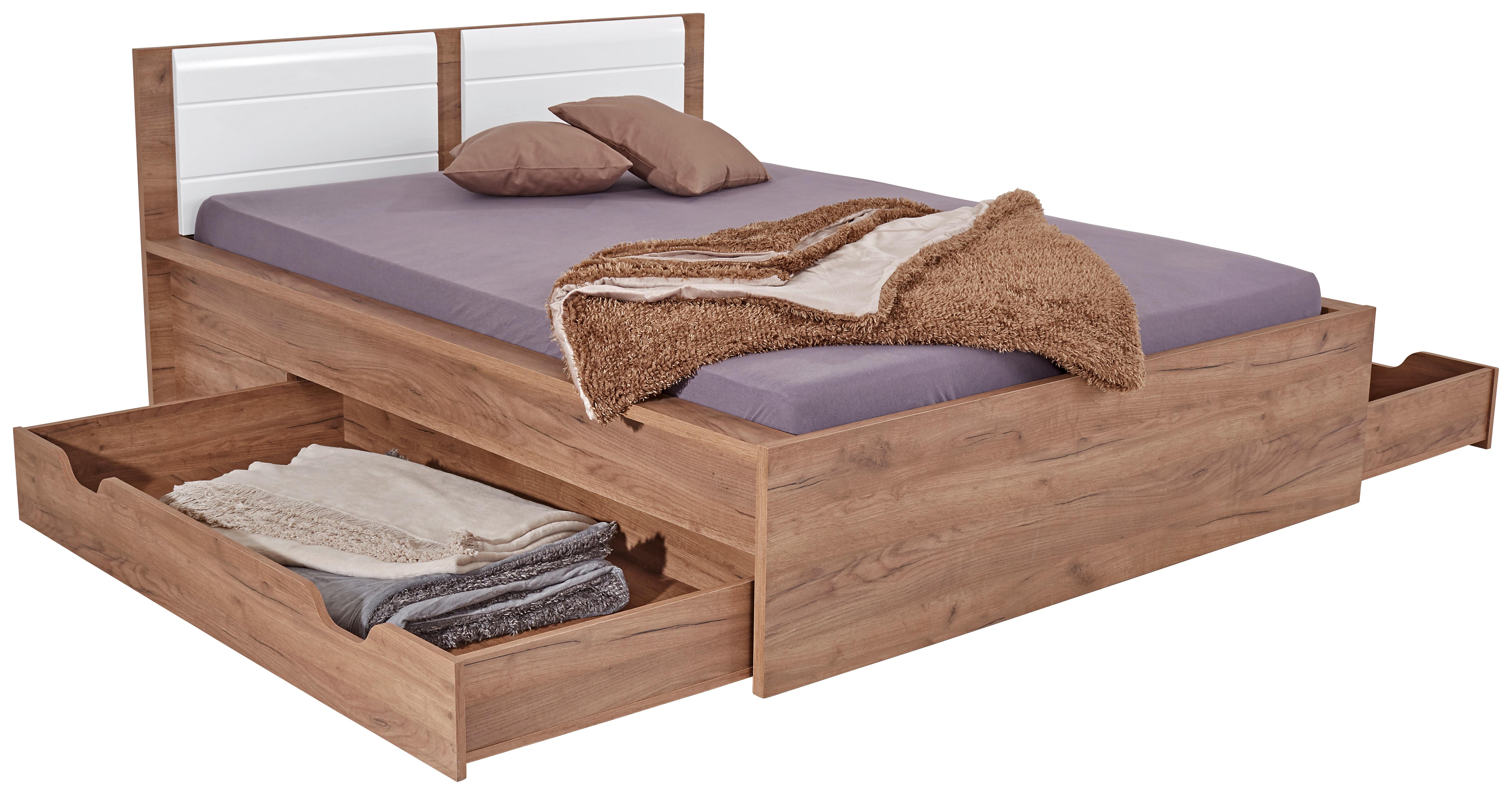 Postelja Avensis New, Temni Hrast, Bela, 140x200 - barve hrasta/bela, Konvencionalno, les (140/200cm) - Mömax