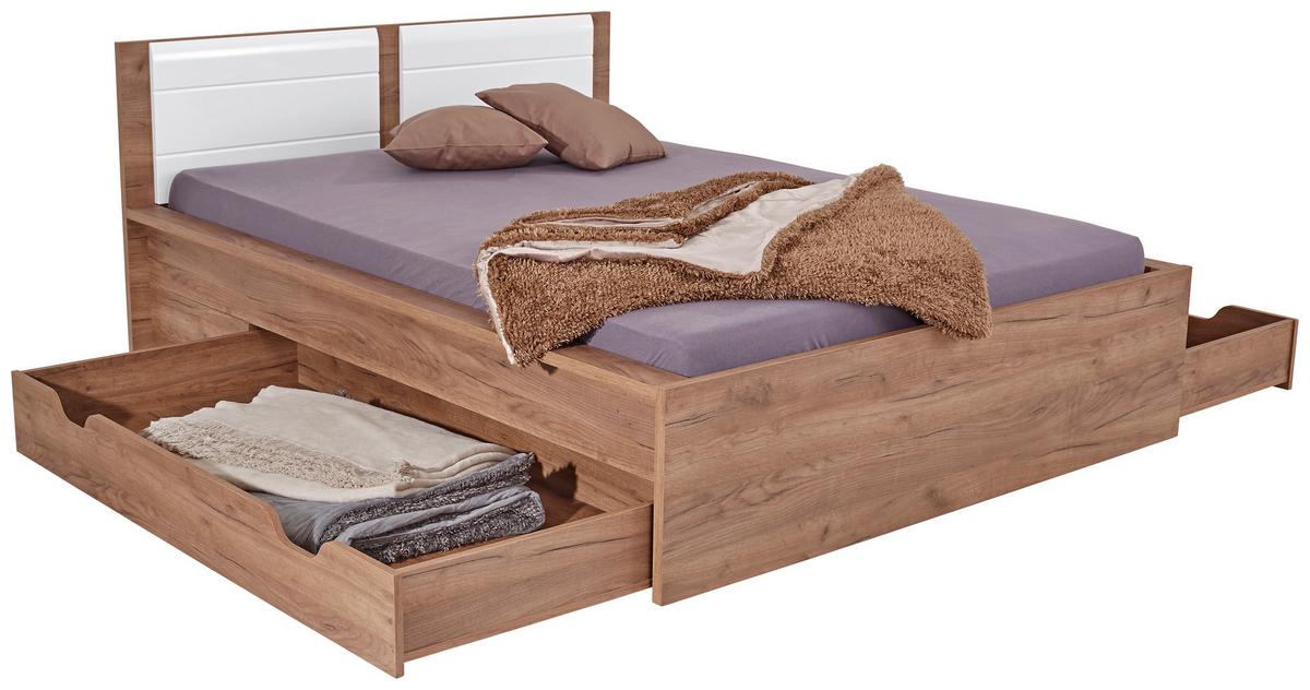 Krevet Avensis - bijela/boje hrasta, Konvencionalno, drvo (140/200cm) - Modern Living