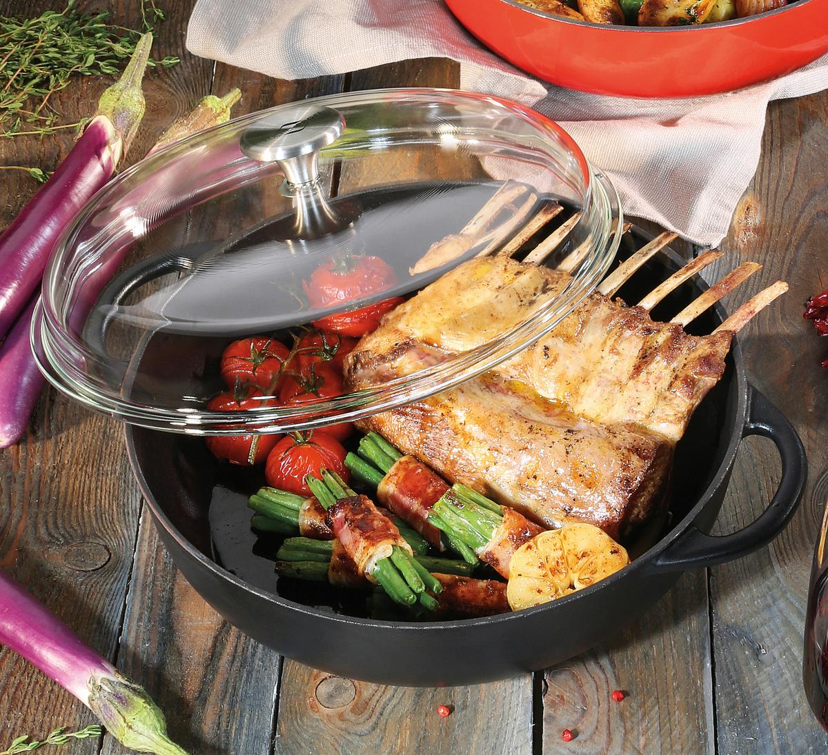 PATELNIA DO SMAŻENIA 0402551028 - czarny/przezroczysty, Basics, metal/szkło (28/7,5cm) - KÜCHENPROFI