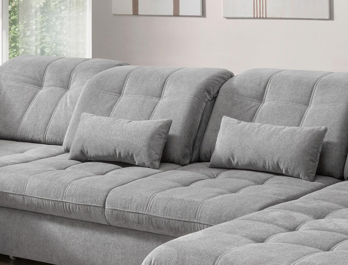 Wohnlandschaft Rigatti Silber Chenille mit Bettkasten - Silberfarben/Schwarz, MODERN, Textil/Metall (252/387/184cm) - Livetastic