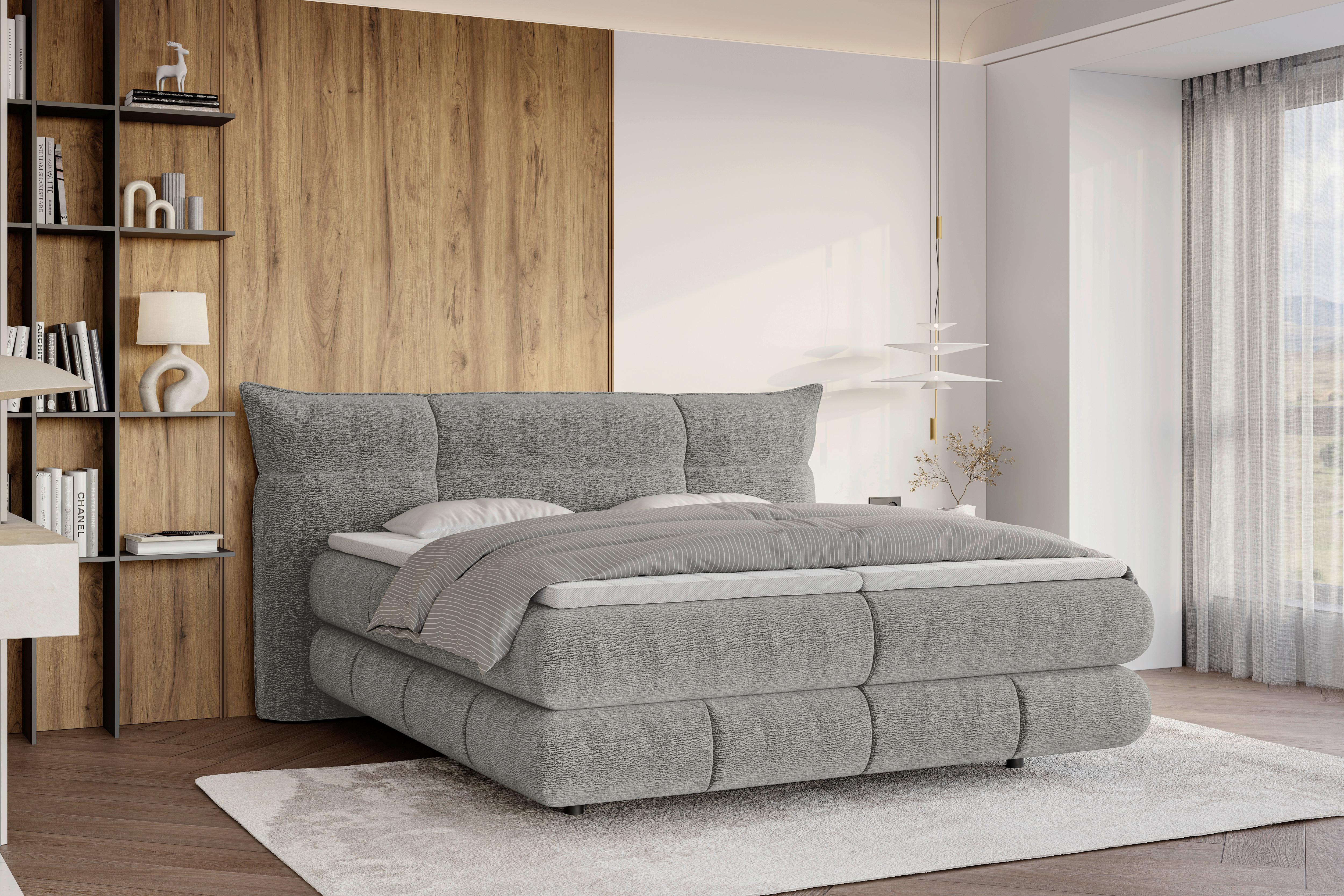 Boxspringbett Auris Grau ca. 180x200cm - Schwarz/Grau, KONVENTIONELL, Kunststoff/Textil (180/200cm) - Sembella