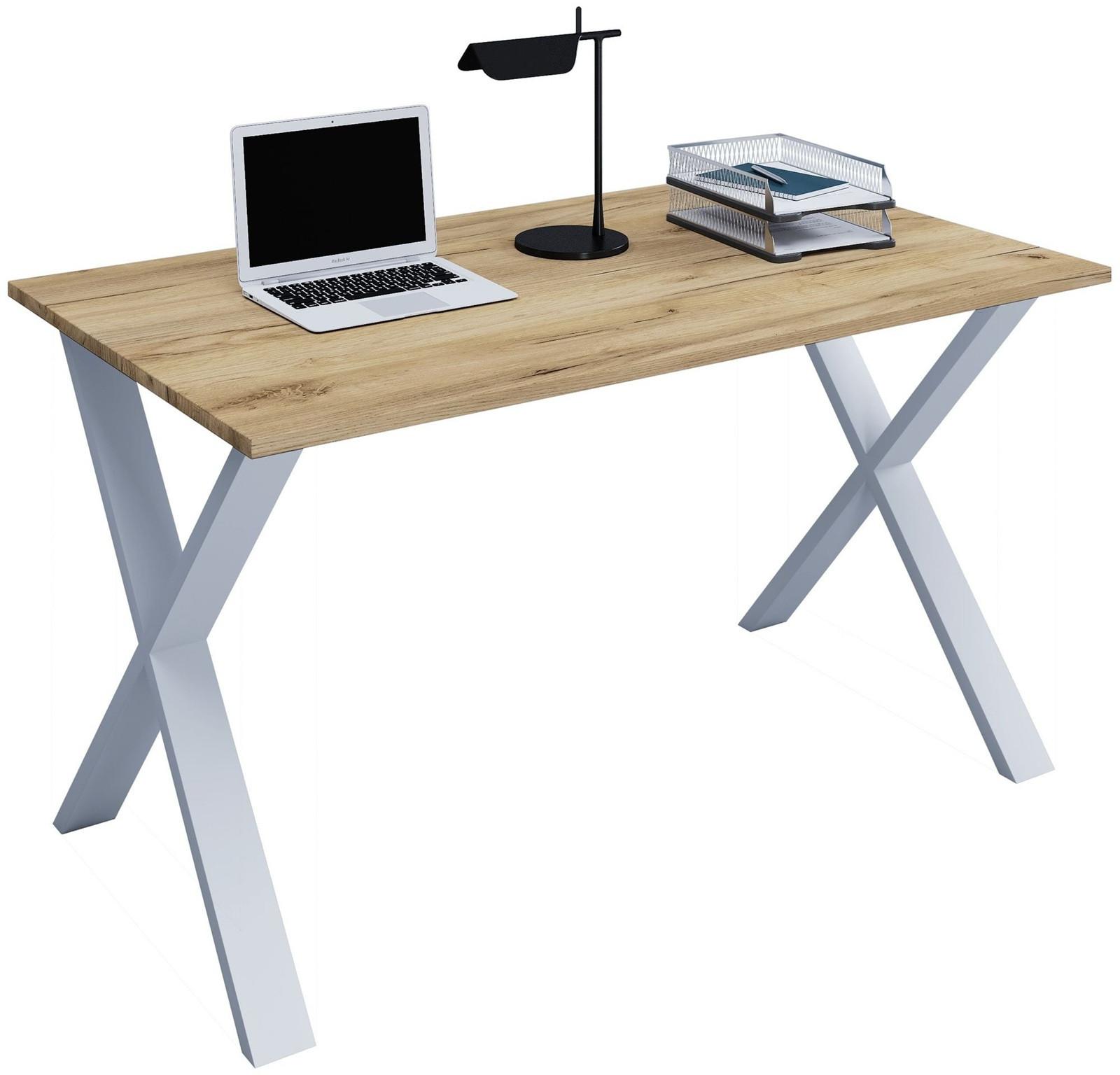 Schreibtisch Lona - Honigeiche/Silberfarben, Design, Holzwerkstoff/Metall (140/50/76cm) - MID.YOU