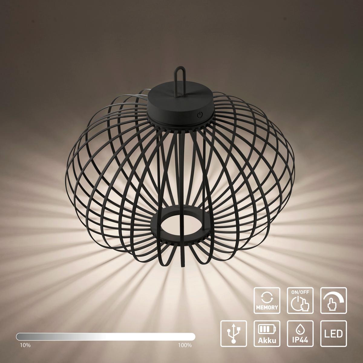 Akku-Tischleuchte Akuba Schwarz max. 1,5 Watt - Schwarz, Design, Holz/Kunststoff (46/46/37cm)