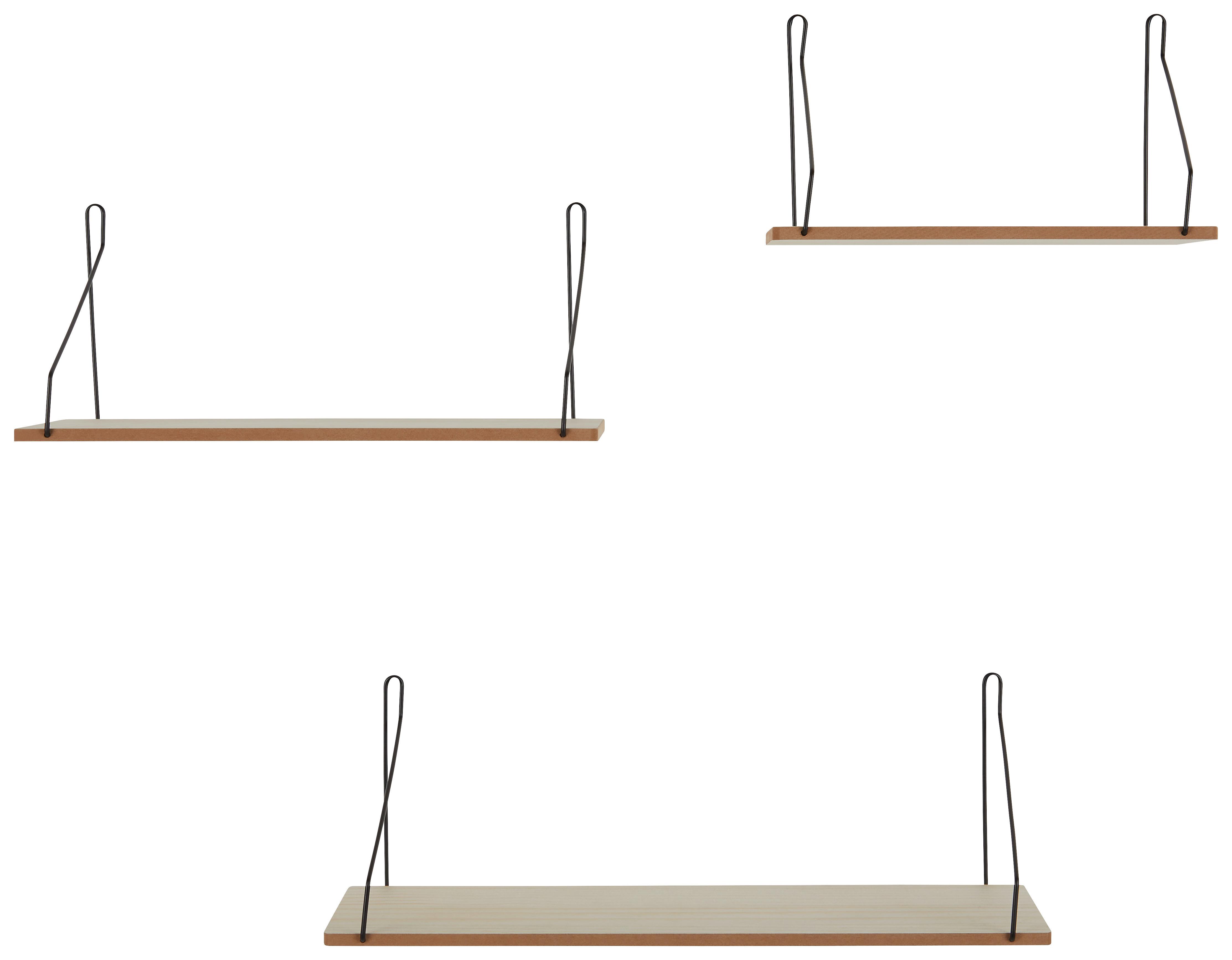 Wandregalset in Naturfarben, 3er Set - Naturfarben, MODERN, Holzwerkstoff/Metall (50/40/30/16,5/15cm) - Mömax