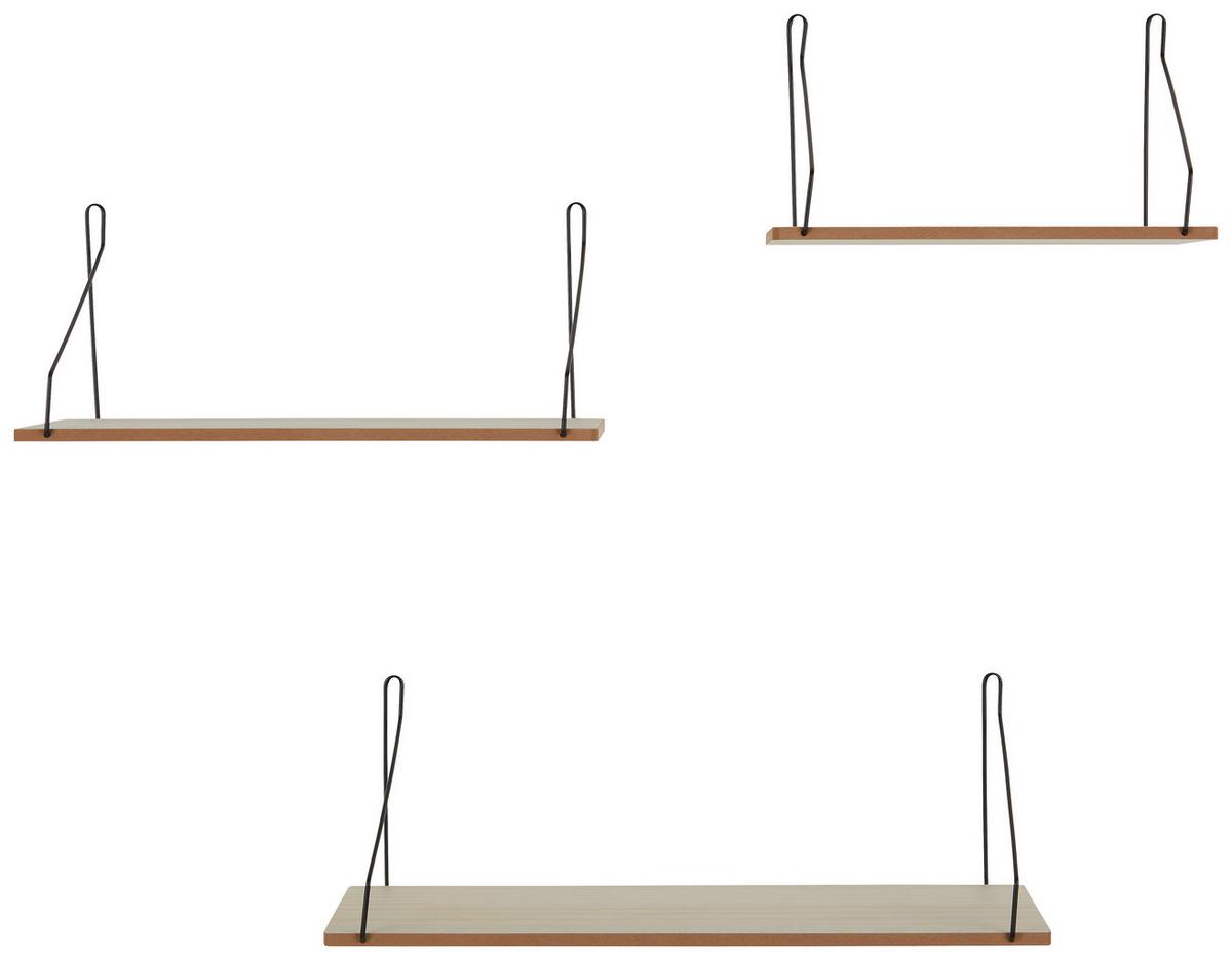 Wandregalset in Naturfarben, 3er Set - Naturfarben, MODERN, Holzwerkstoff/Metall (50/40/30/16,5/15cm) - Mömax