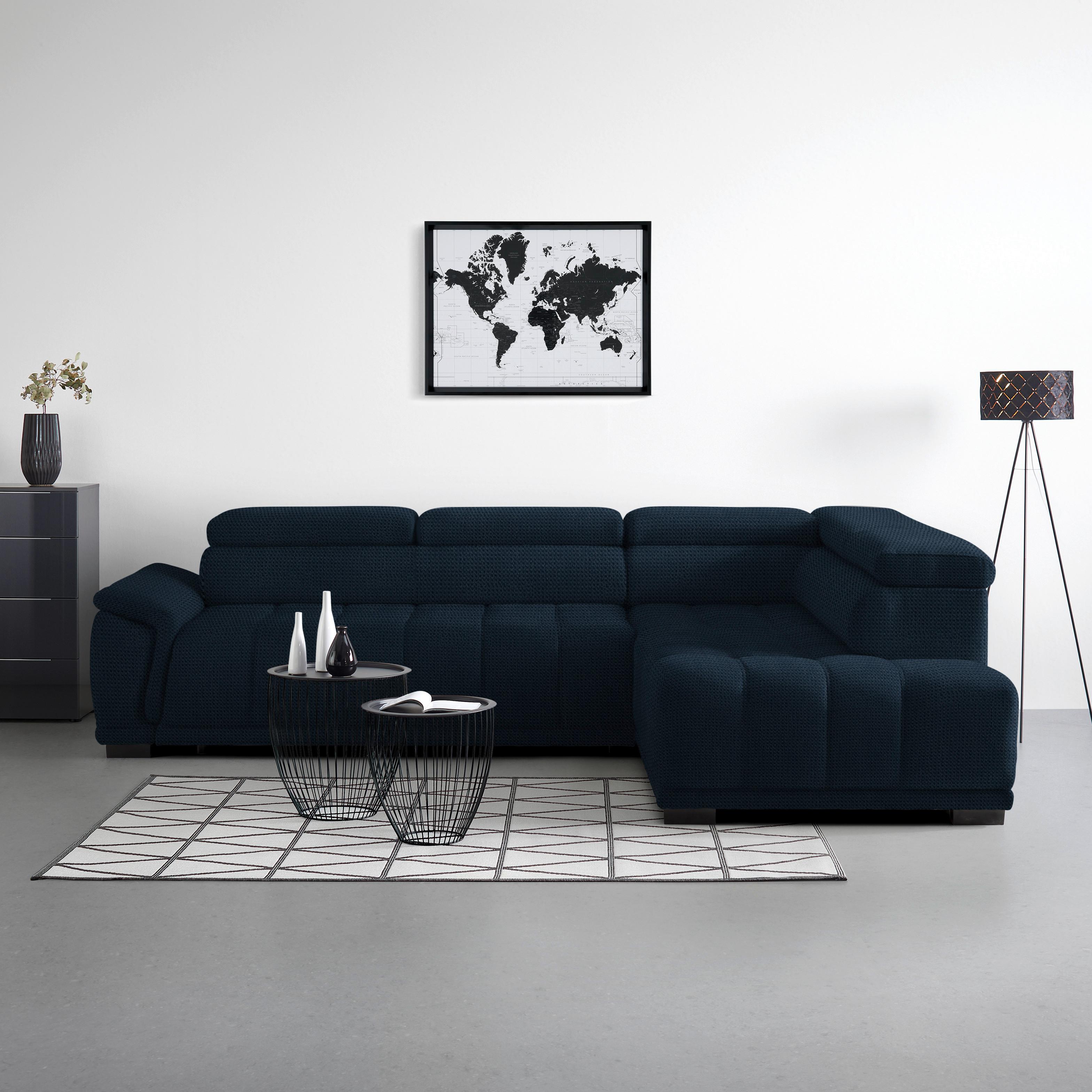 Ecksofa Gremo rechts Dunkelblau - Schwarz/Dunkelblau, MODERN, Kunststoff/Textil (283/206cm) - Premium Living
