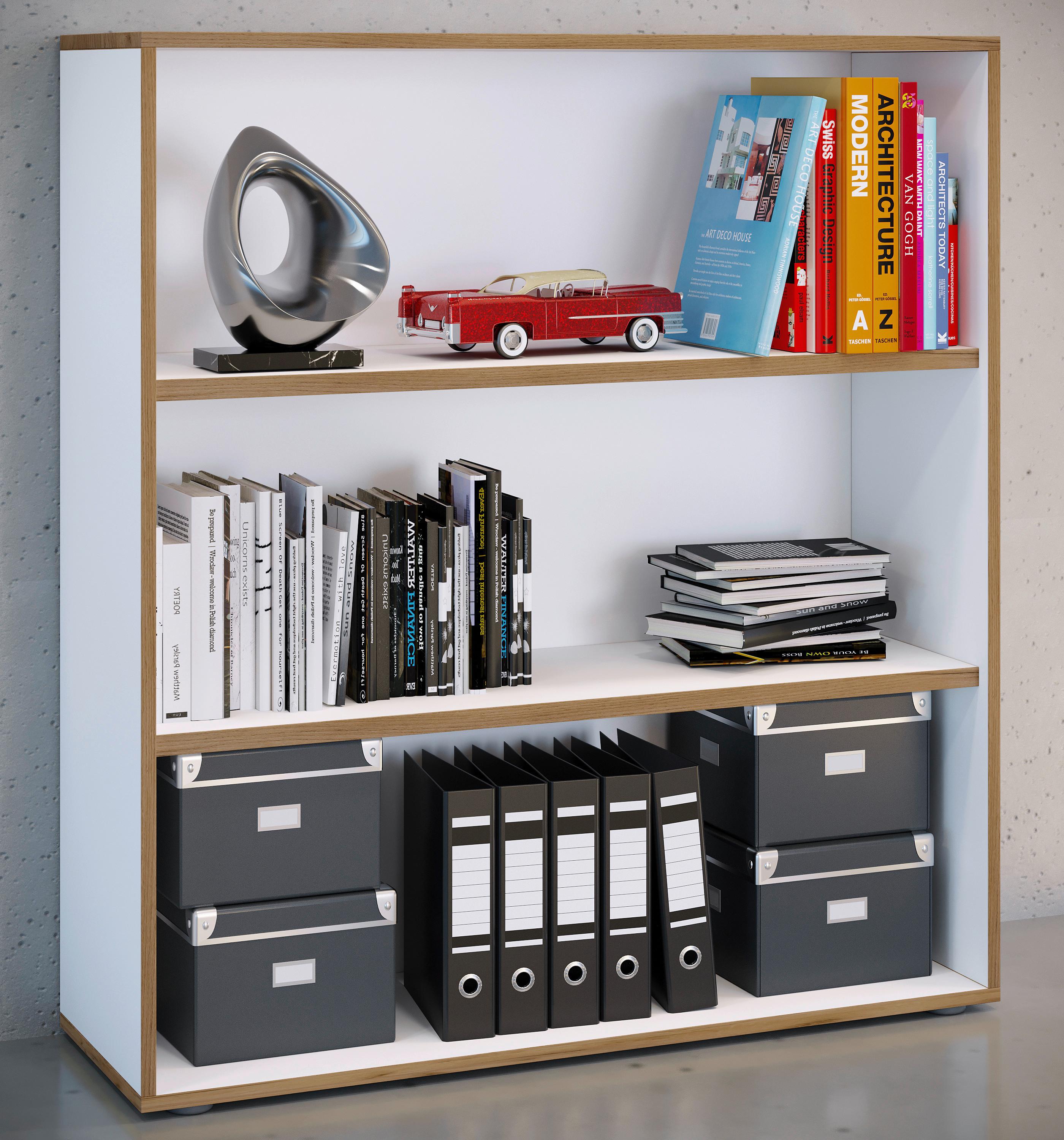 AKTENREGAL SALIA B100 - Honigeiche/Weiss, Design, Holzwerkstoff/Kunststoff (100/110/33cm) - MID.YOU