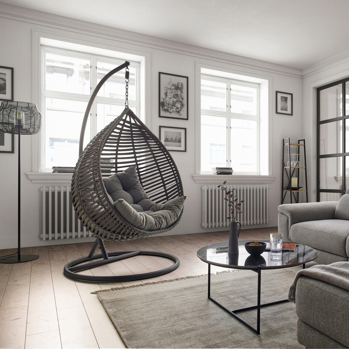 Viseči Stol Nancy, Temno Siva, Jeklo - temno siva/črna, Moderno, kovina/umetna masa (105/196/120cm) - Bessagi Garden