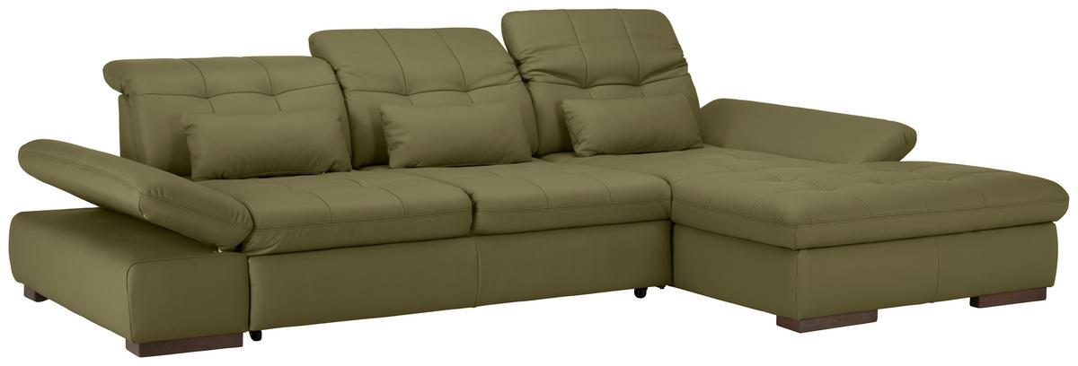 Wohnlandschaft Sanfino Leder Olivgrün - Chromfarben/Olivgrün, KONVENTIONELL, Leder/Metall (305/79-96/199cm) - Premium Living