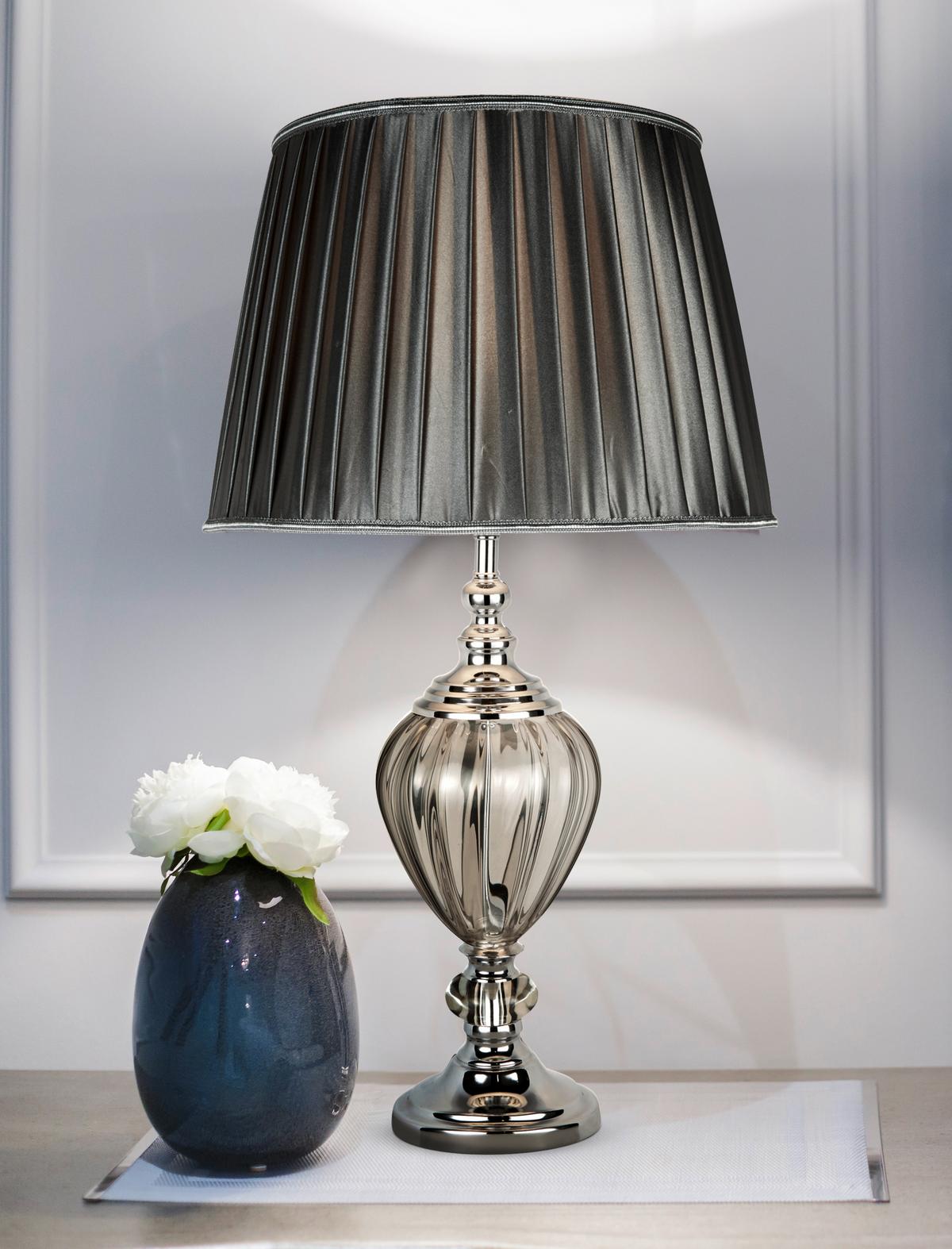 Asztali Lámpa Eu3721cl Greyson - krómszínű, Design, üveg/textil (38/68cm)