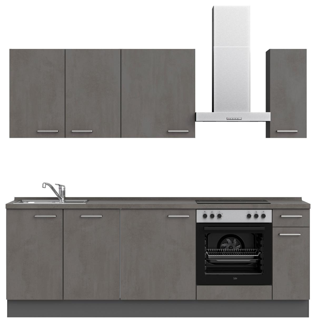 Küchenblock Riva Low m. Geräten Schieferfarben - Schieferfarben/Edelstahlfarben, MODERN, Holzwerkstoff/Metall (240cm) - Nobilia