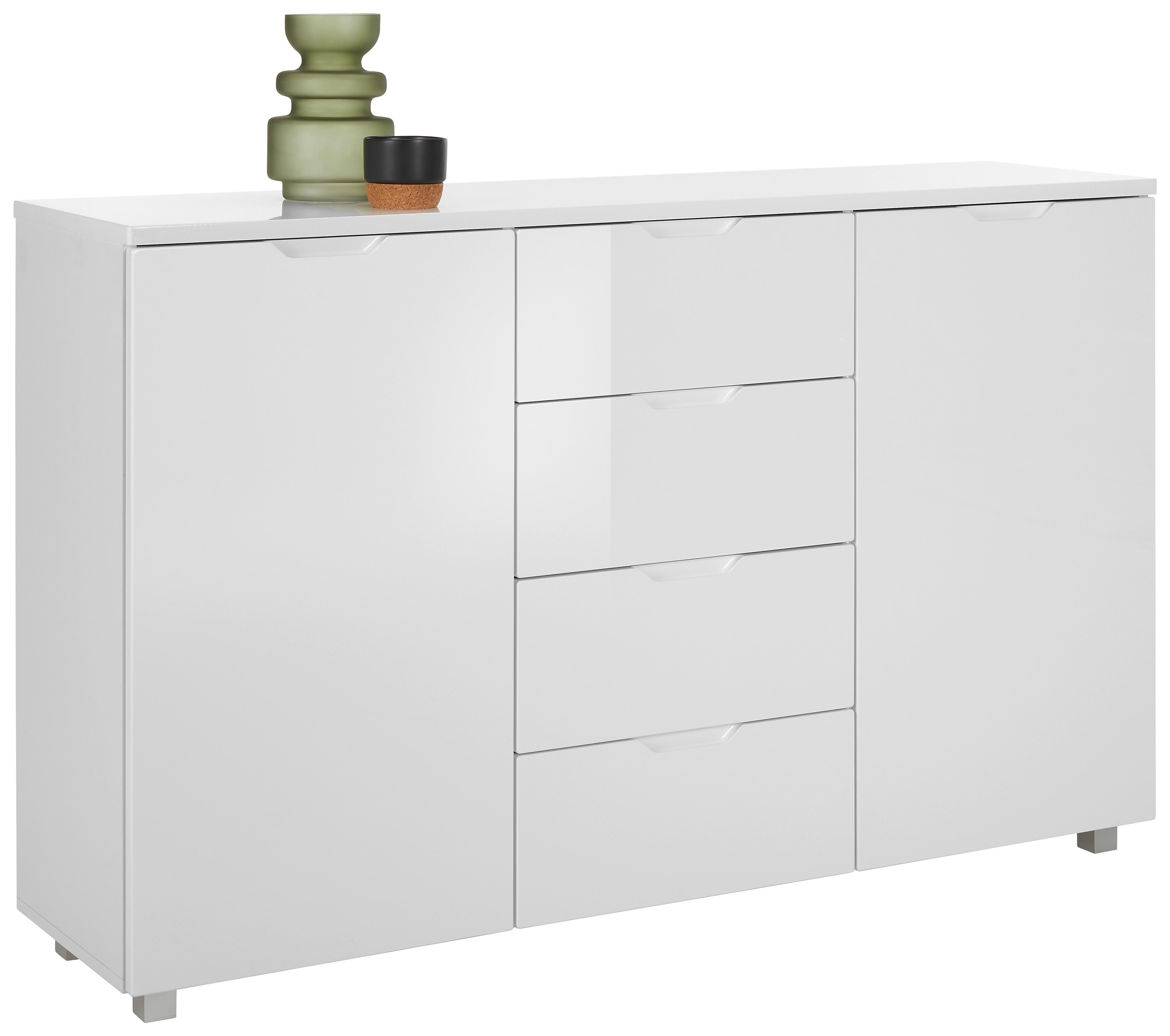Sideboard in Weiß - Silberfarben/Weiß, MODERN, Holzwerkstoff/Kunststoff (150/90/38cm) - Modern Living