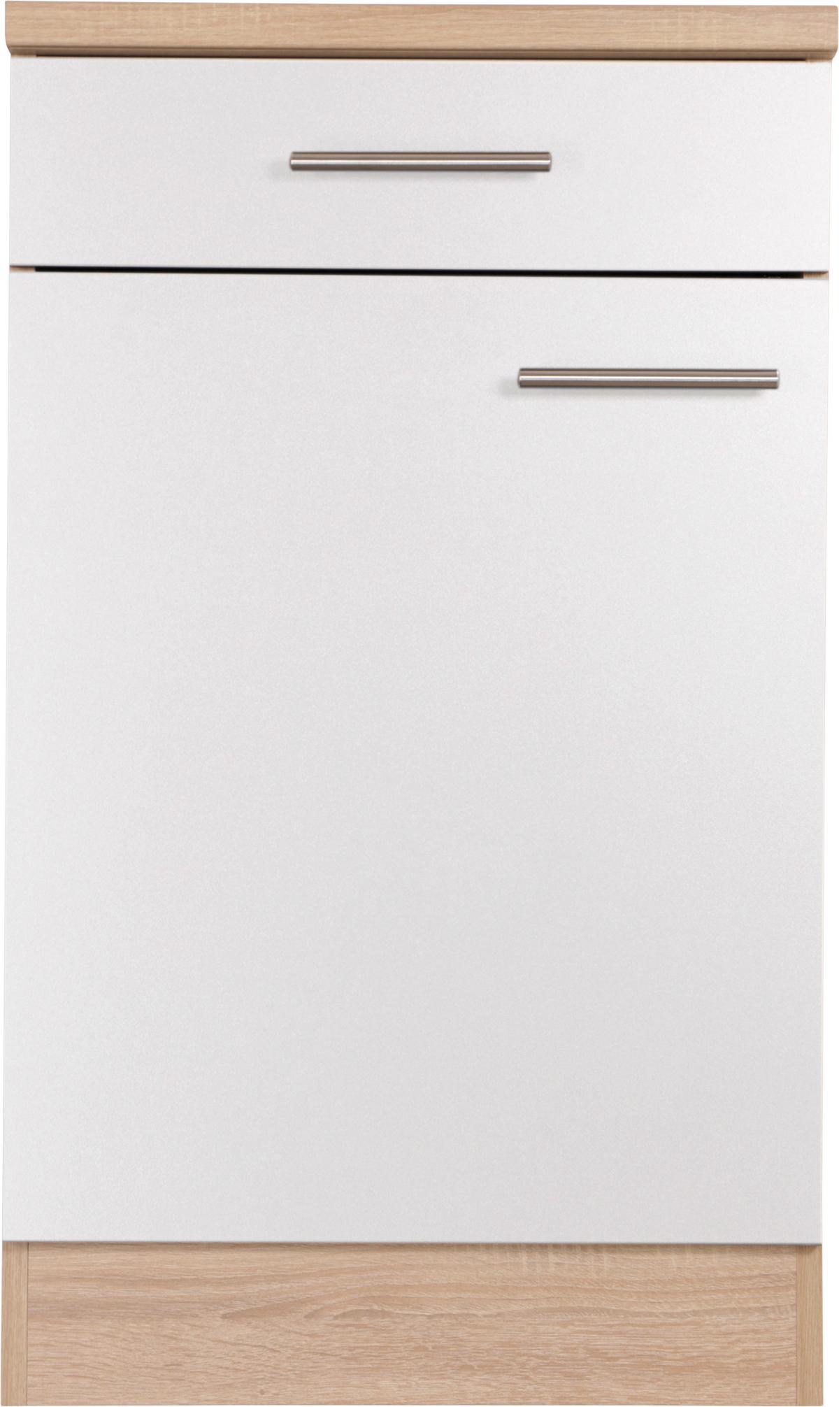 Kuhinjska Spodnja Omarica Merle, Barva Hrasta, Bela - srebrne barve/barve hrasta, Basics, kovina/leseni material (50/84,8/60cm) - Respekta