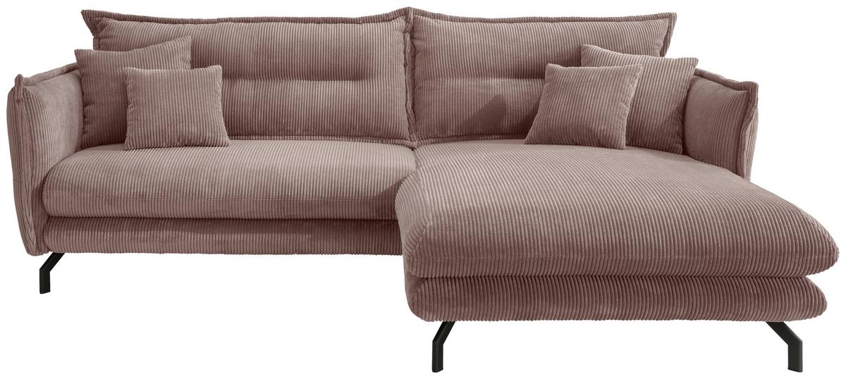 Wohnlandschaft Lava Rosa Cord - Schwarz/Rosa, MODERN, Textil/Metall (255/180cm) - Livetastic