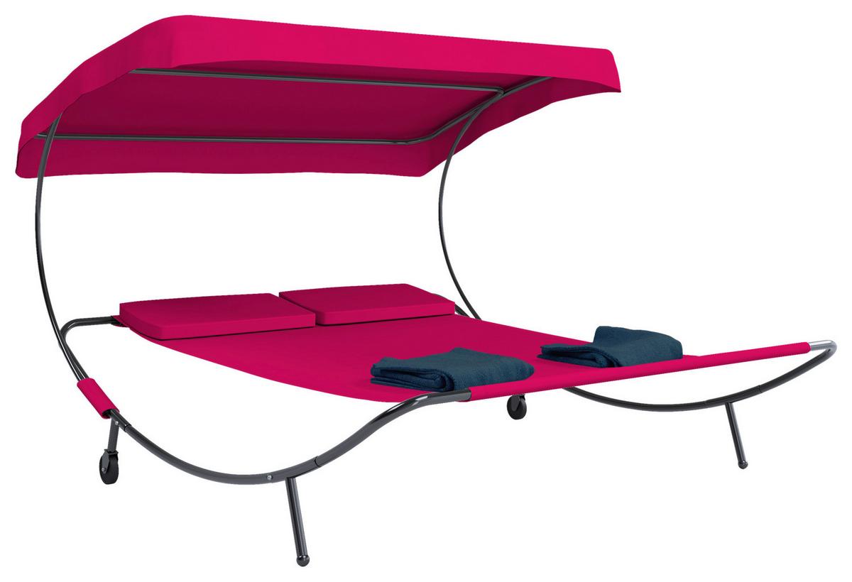 Dvojni Vrtni Ležalnik Bindox, Rdeča - rdeča, Basics, kovina/tekstil (130/137/200cm) - Gardenson
