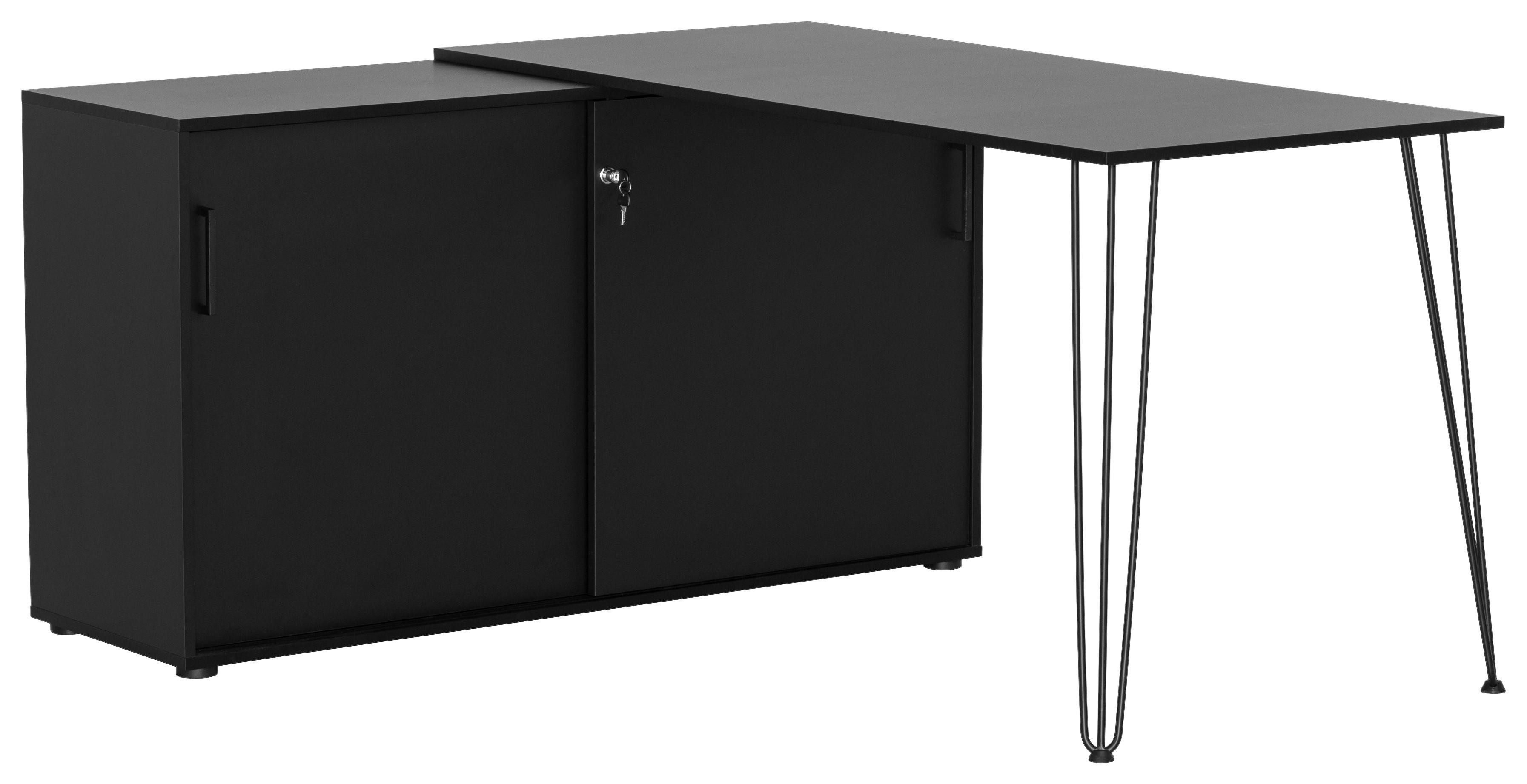 Eckschreibtisch Ekko Schwarz - Schwarz, MODERN, Holzwerkstoff/Metall (145/129,5/73,8cm) - MID.YOU