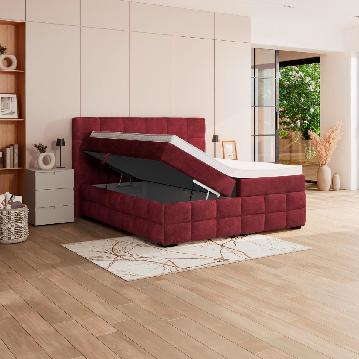 PAT BOX VEGA - verde/roșu burgund, Trend, lemn/textil (160/200cm) - Modern Living