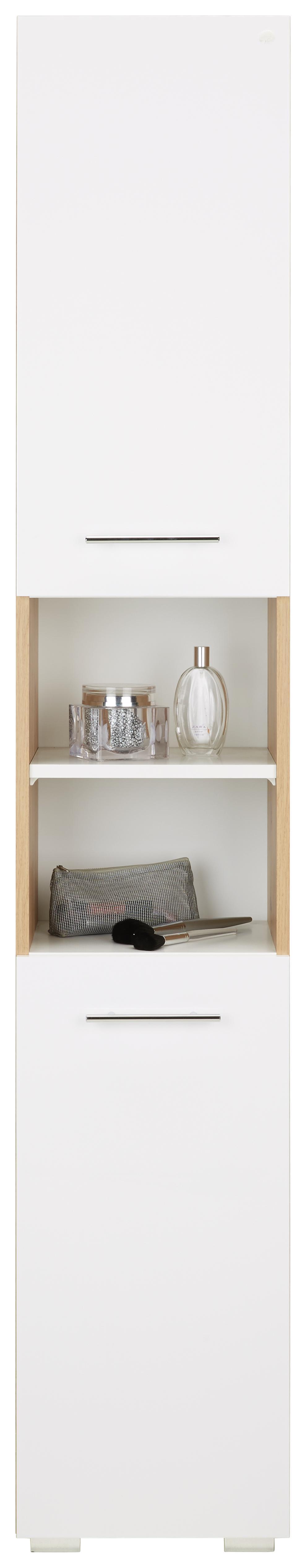 Hochschrank in Weiß - Eichefarben/Alufarben, MODERN, Holzwerkstoff/Kunststoff (33/186/31cm)