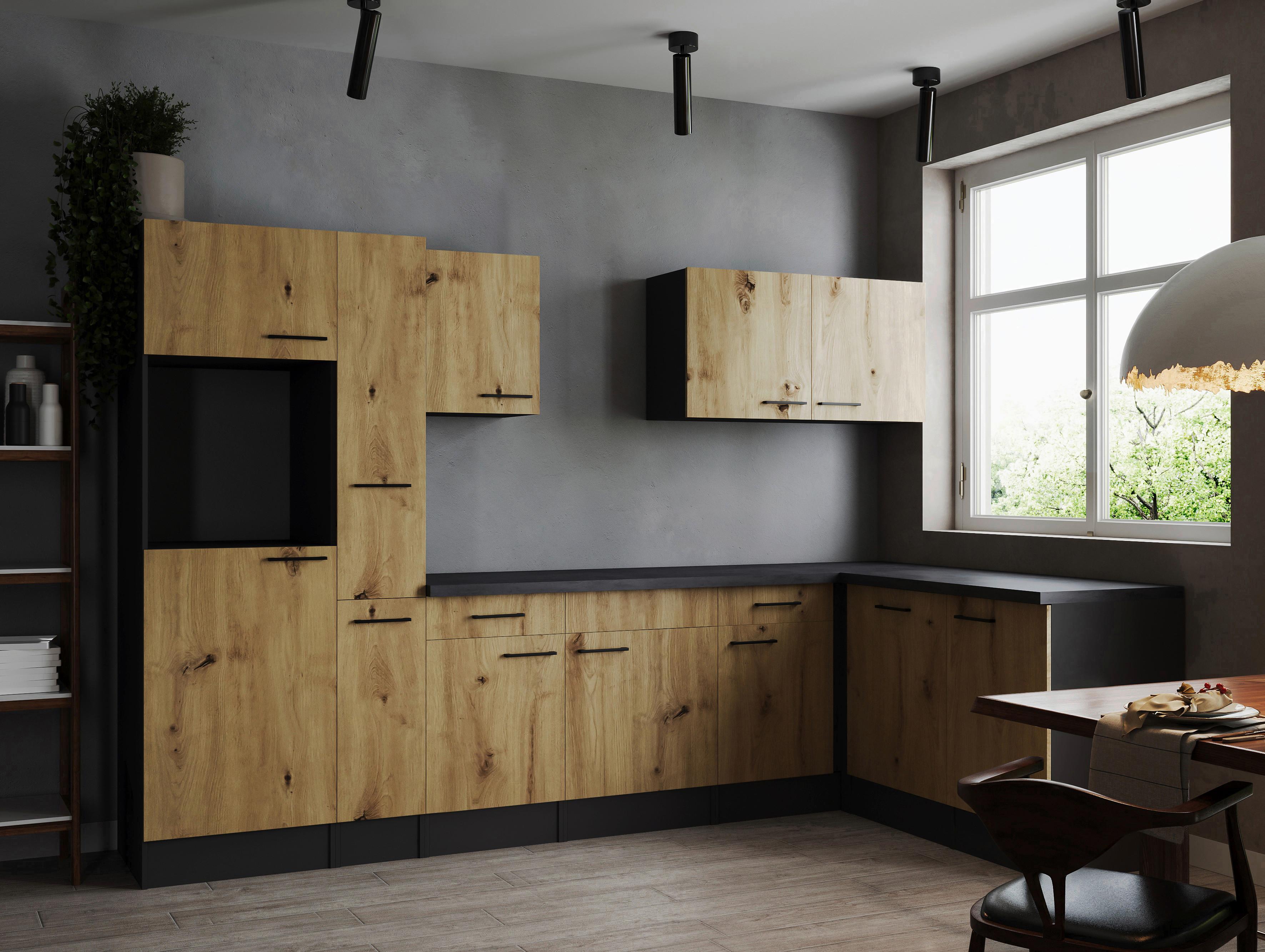 Kotna Kuhinja Brez Aparatov Oliver, 310x172cm - črna/siva, Design, kovina/leseni material (310/172cm) - Respekta