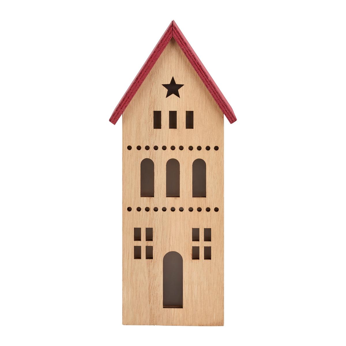 Dekohaus Naturfarben/rot - Rot/Naturfarben, Konventionell, Holzwerkstoff (10,5/25/6cm) - Mömax