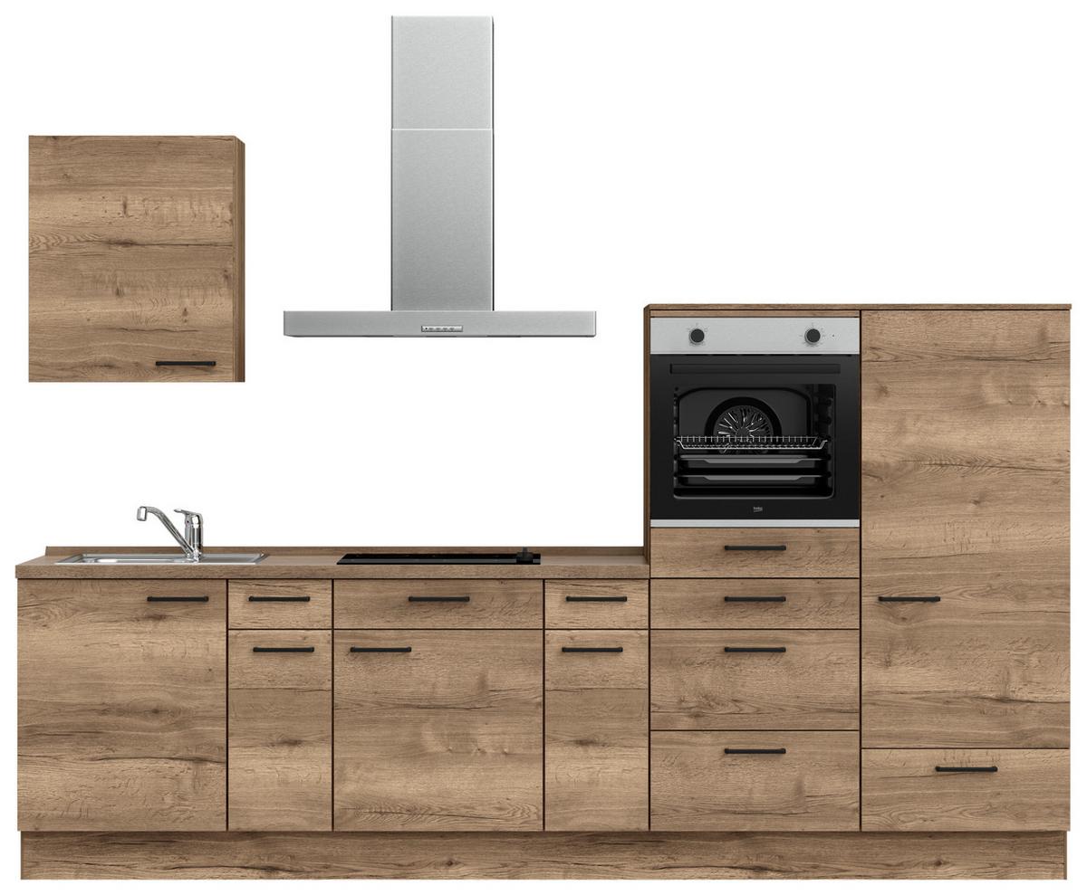 Küchenblock Structura Low m. Geräten Eiche dunkel - Eiche dunkel/Eichefarben, MODERN, Holzwerkstoff/Metall (300cm) - Nobilia