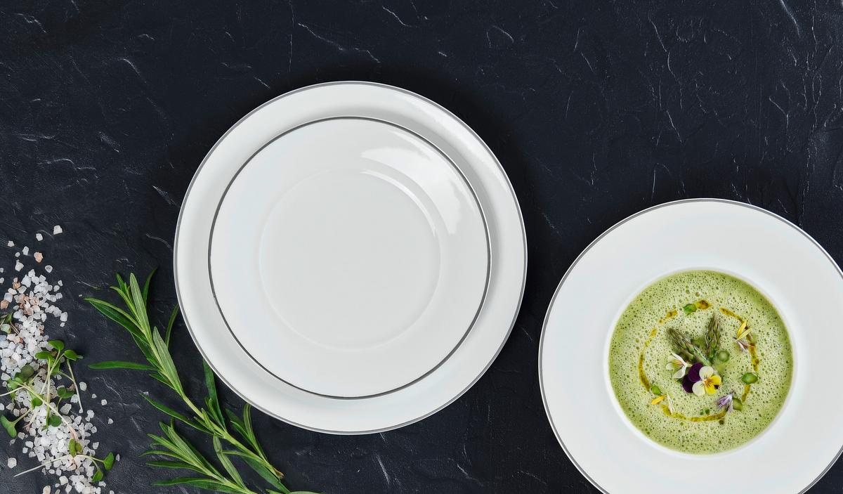 Tafelservice Platinium Weiß/Silber 12-teilig - Silberfarben/Weiß, KONVENTIONELL, Keramik - Gourmesto