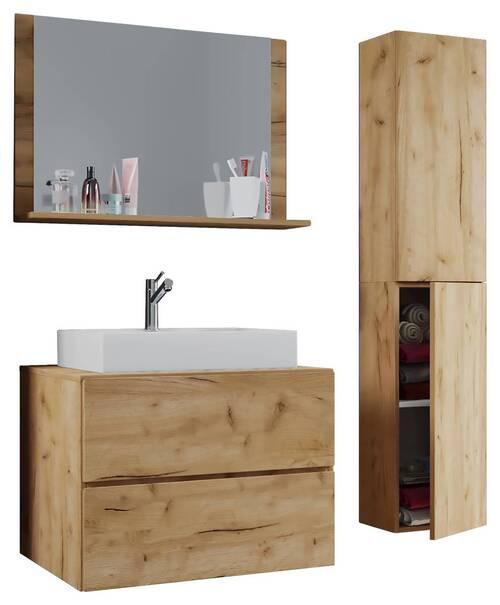 Badezimmer Lendas 4-tlg. ca. 94 cm Honigeiche - Honigeiche/Weiß, MODERN, Glas/Keramik (94cm) - MID.YOU