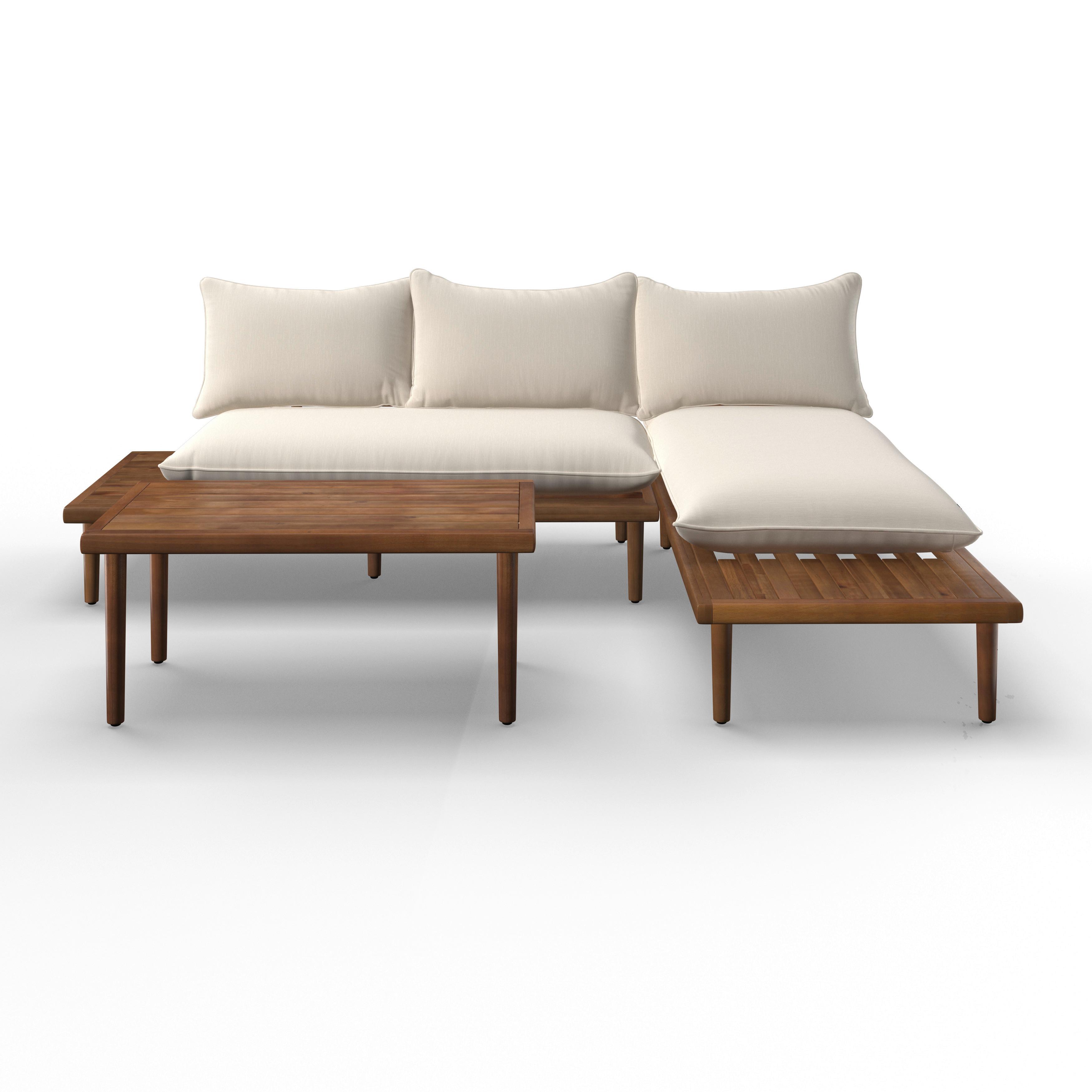 Loungegarnitur Dona Creme Outdoorstoff/Metall +Abdeckung - Eichefarben/Creme, MODERN, Holz/Textil (213/68/71cm) - Bessagi Garden