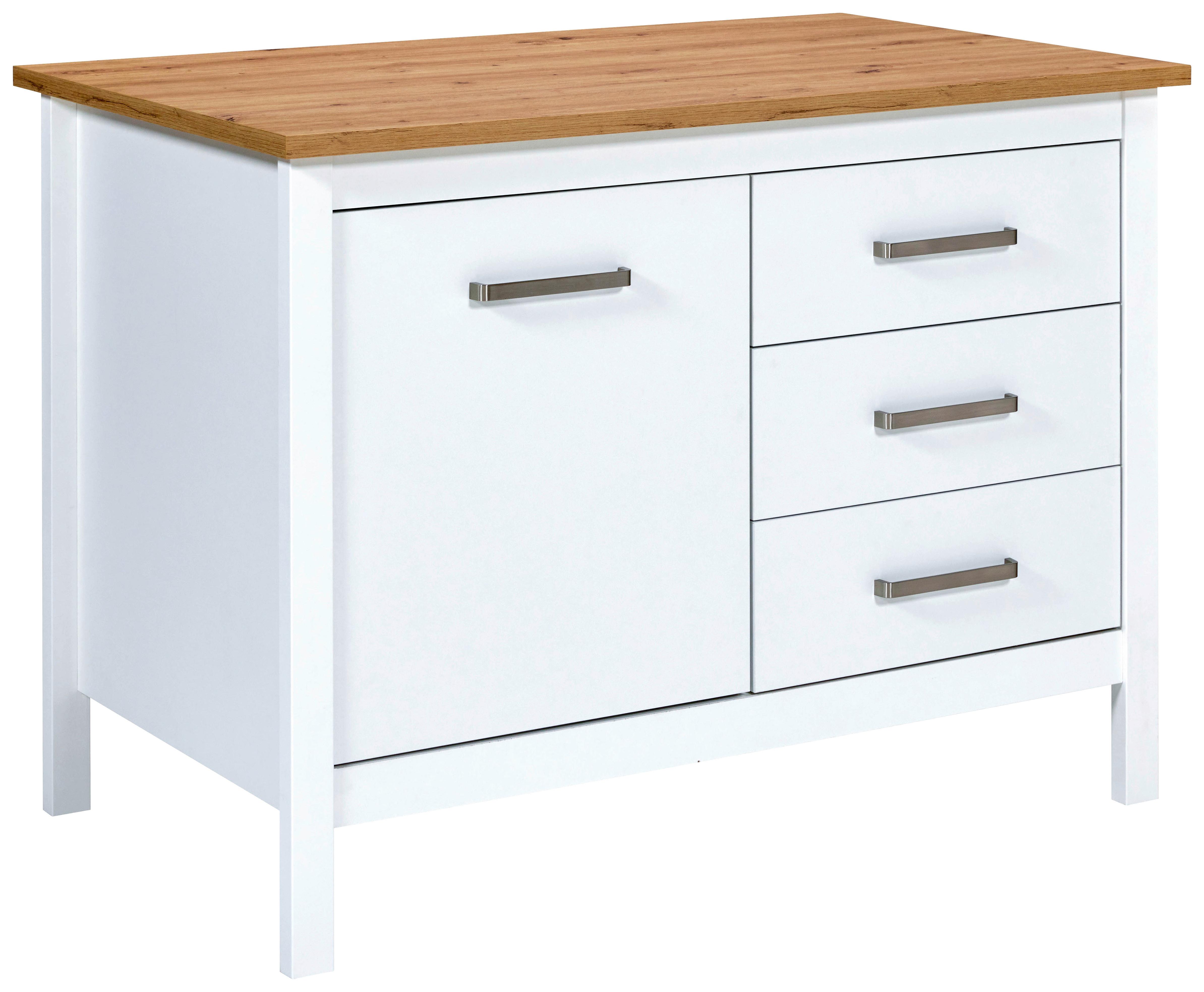 Kücheninsel Sicilia Weiß - Silberfarben/Weiß, MODERN, Holzwerkstoff/Metall (124/91/75cm) - Mömax