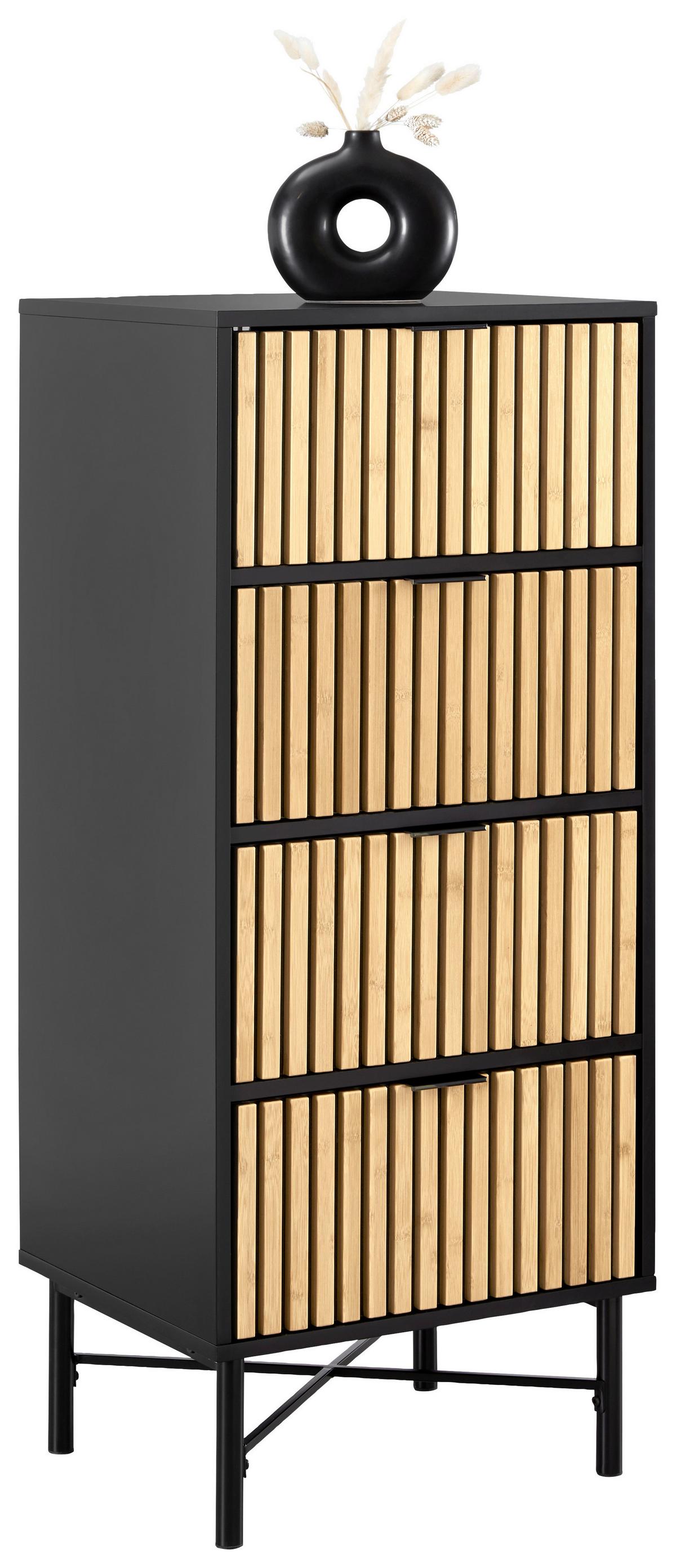 Kommode Madrid Schwarz/Naturfarben massiv - Eichefarben/Schwarz, MODERN, Holz/Holzwerkstoff (48/114/40cm) - Mömax