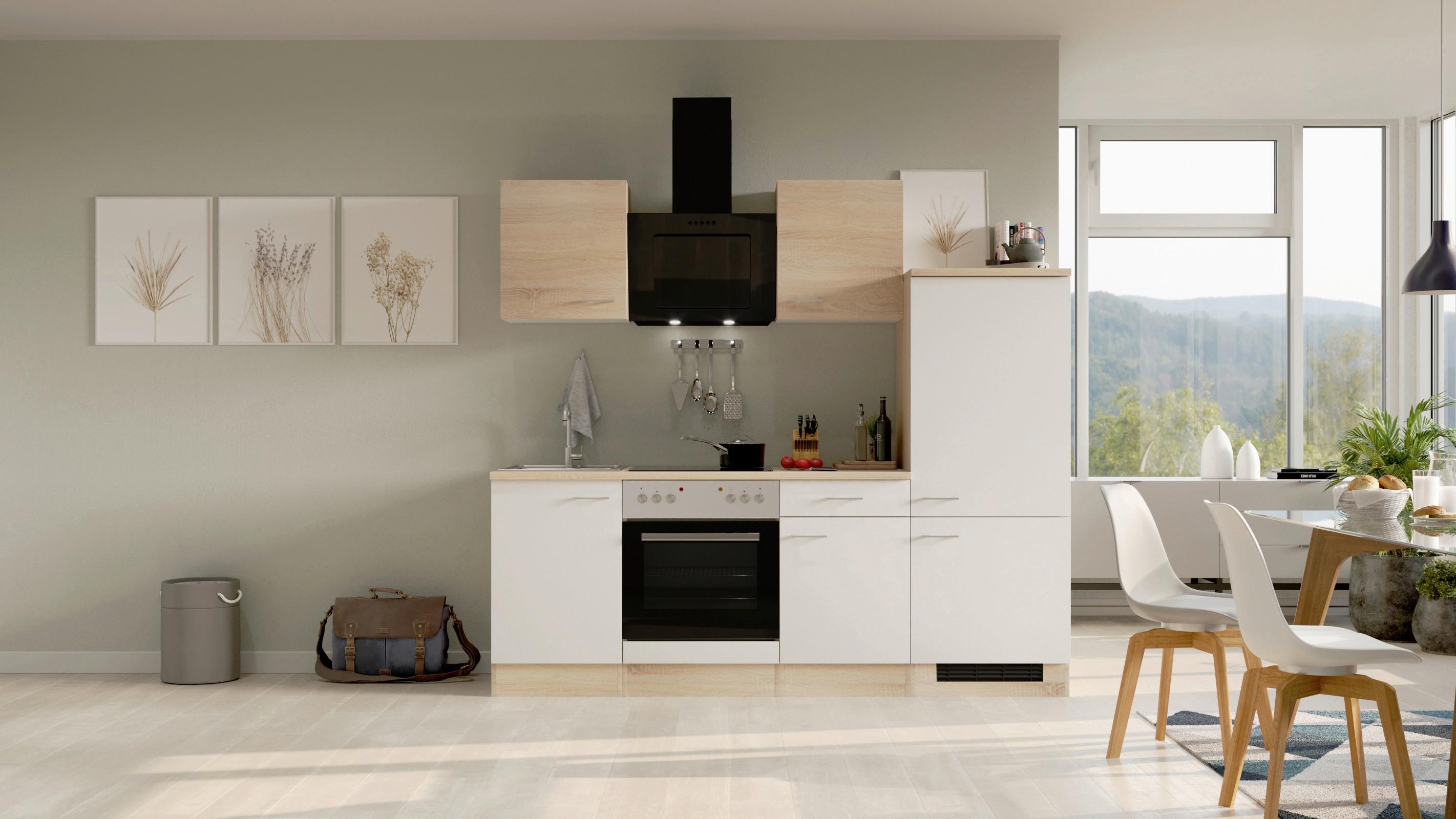 Kuhinjski Blok Samoa, Bela, Hrast - bela/barve aluminija, Moderno, umetna masa/leseni material (220cm) - FlexWell