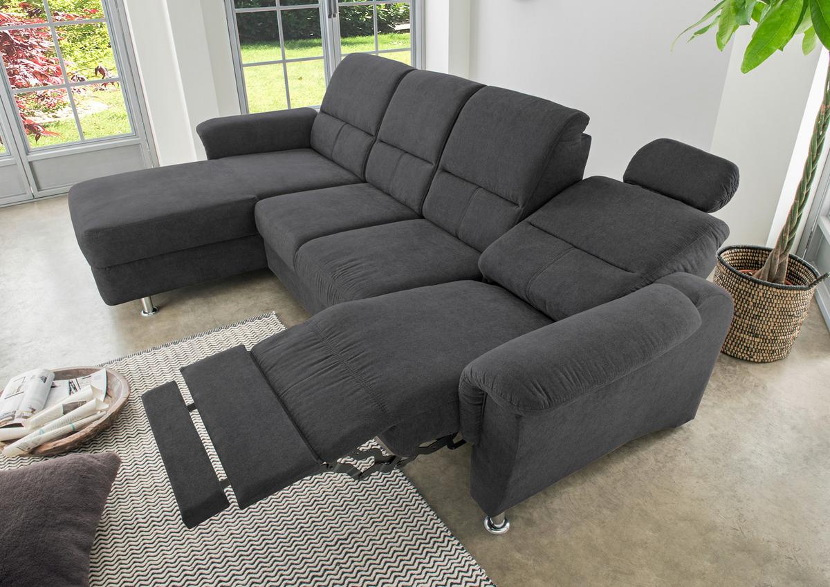 Wohnlandschaft Parole Schwarz Mikrofaser - Chromfarben/Schwarz, KONVENTIONELL, Textil/Metall (292/165cm) - Livetastic