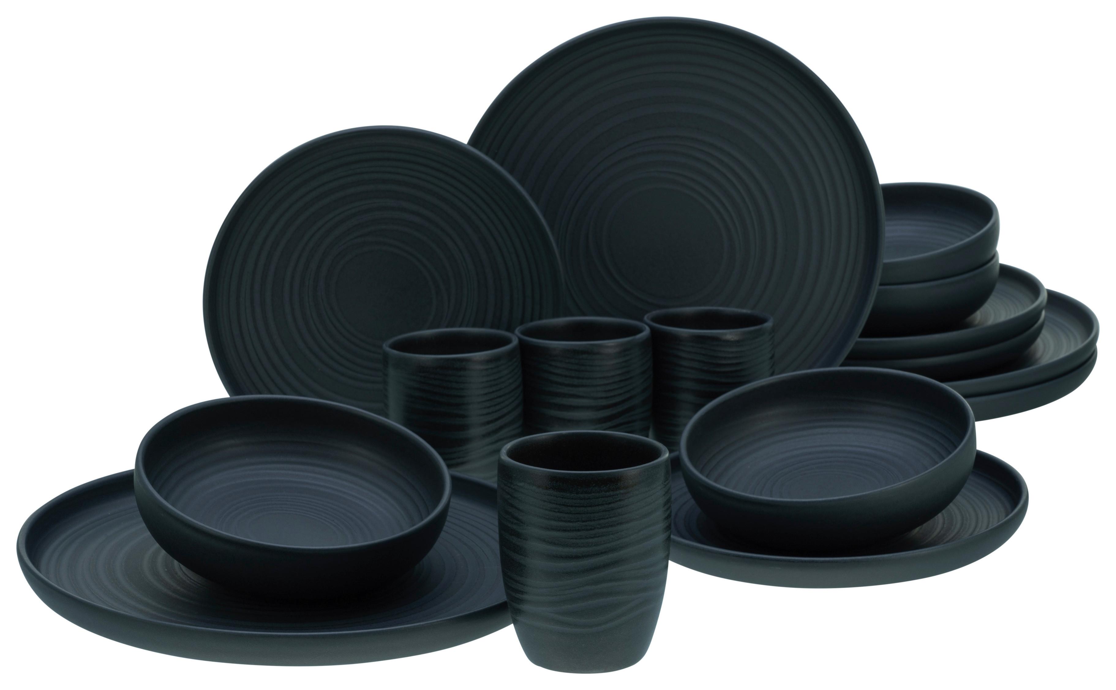 Kombiservice Uno Lava Stone in Schwarz 16-teilig - Anthrazit, MODERN, Keramik (40,5/37/49,5cm) - Creatable