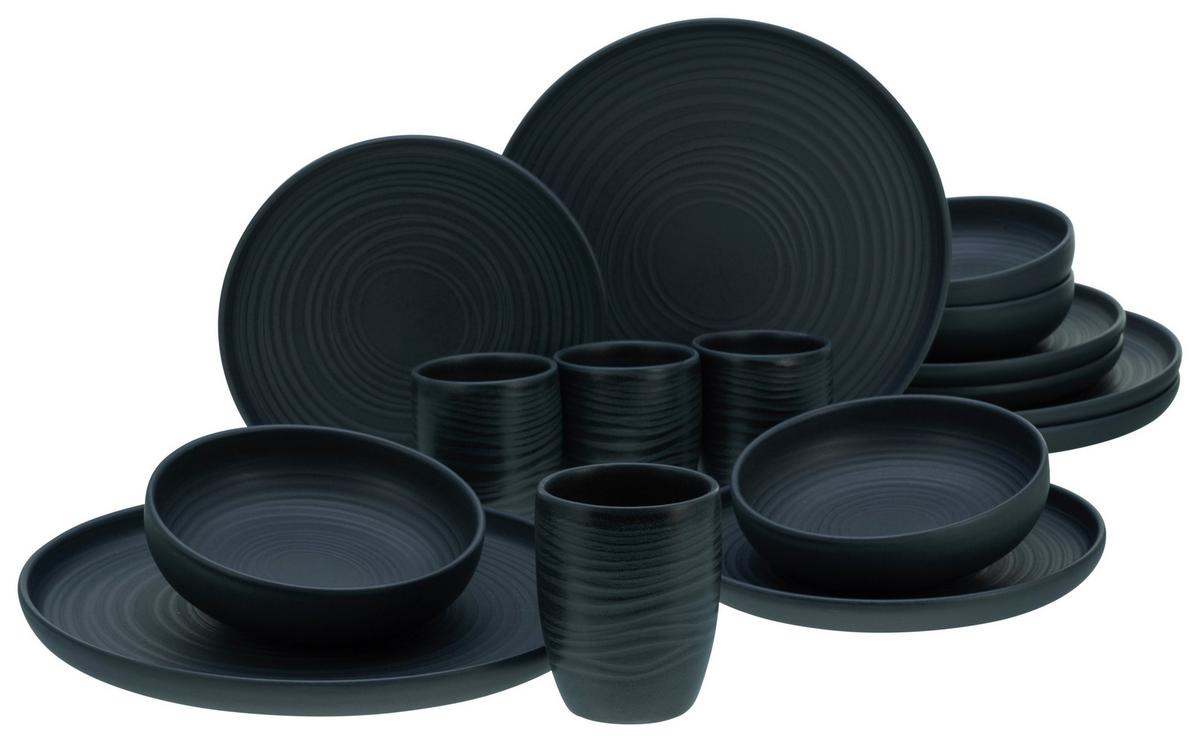 Kombiservice Uno Lava Stone in Schwarz 16-teilig - Anthrazit, MODERN, Keramik (40,5/37/49,5cm) - Creatable