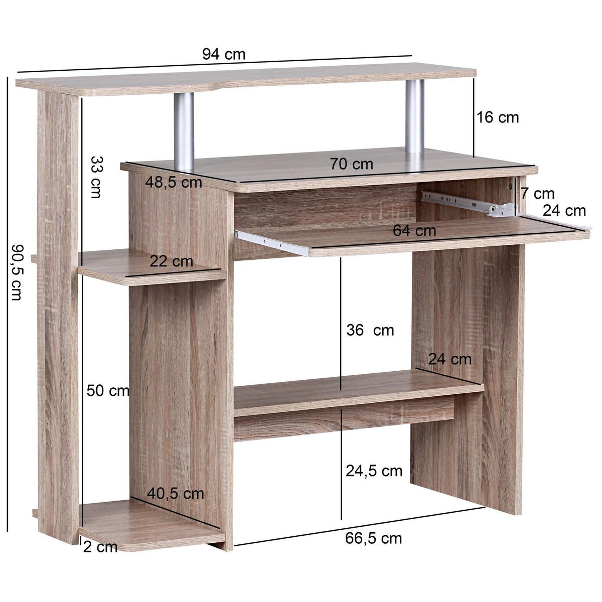 Computertisch ca. 94x48x90 cm Eichefarben - Sonoma Eiche, KONVENTIONELL, Holzwerkstoff (94/48/90cm) - MID.YOU