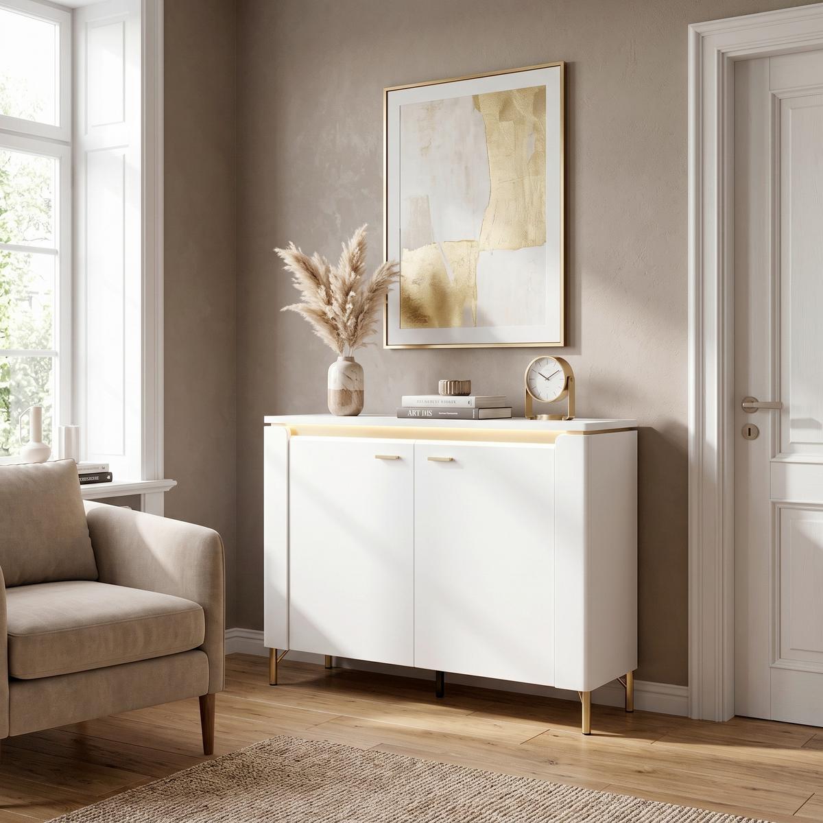 Komoda Lazio - bijela/bijela visoki sjaj, Trend, drvni materijal/metal (110,4/87,3/40cm) - Modern Living