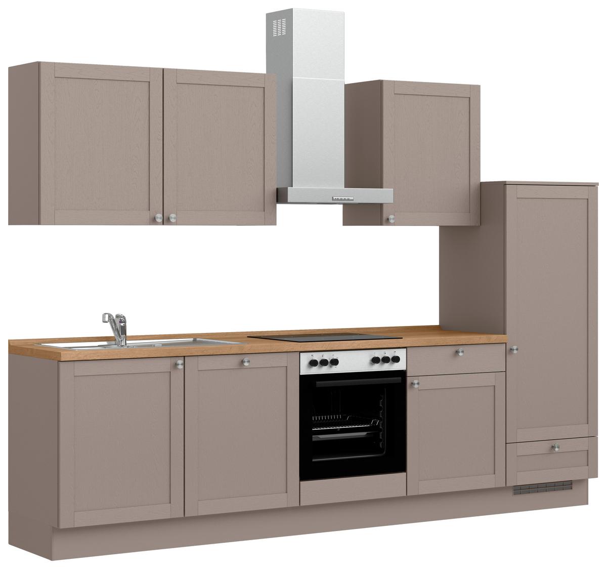 Küchenleerblock Frame Low o. Geräte Beigebraun - Edelstahlfarben/Eichefarben, MODERN, Holzwerkstoff/Metall (300cm) - Nobilia