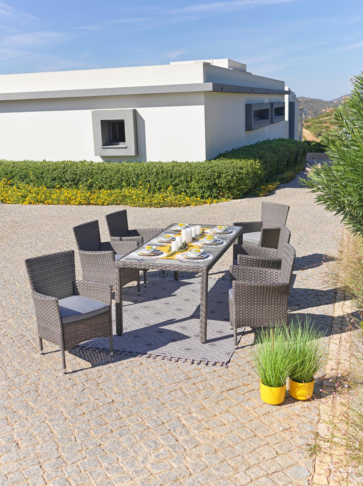 Vrtna Garnitura Eva, Sivorjava, 7-Delni Set - siva/rjava, Moderno, kovina/umetna masa - Modern Living