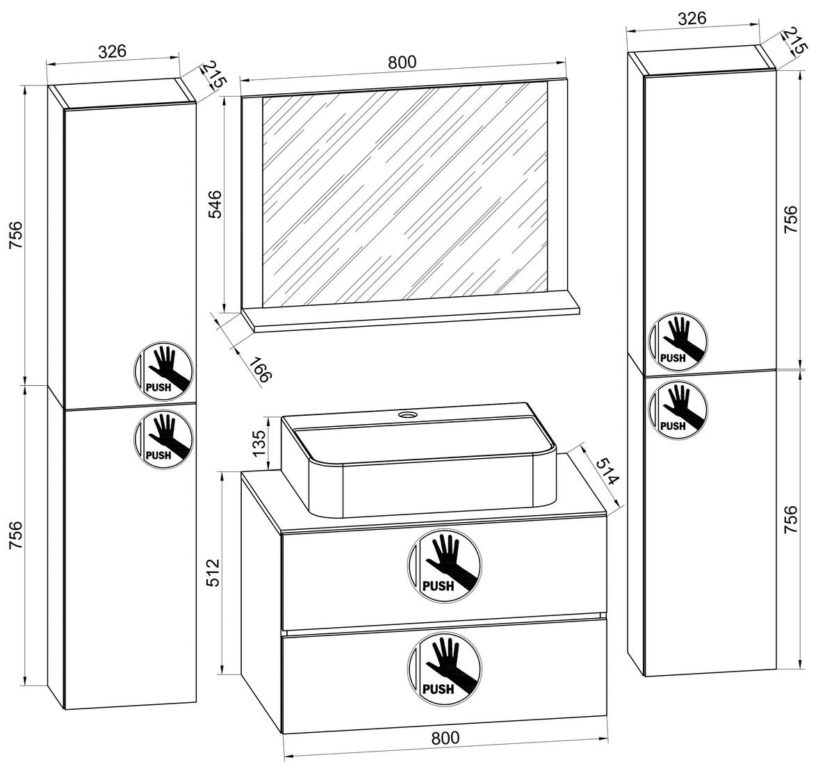 BADEZIMMER LENDAS BL XL - Honigeiche/Schwarz, Modern, Glas/Keramik (146cm) - MID.YOU