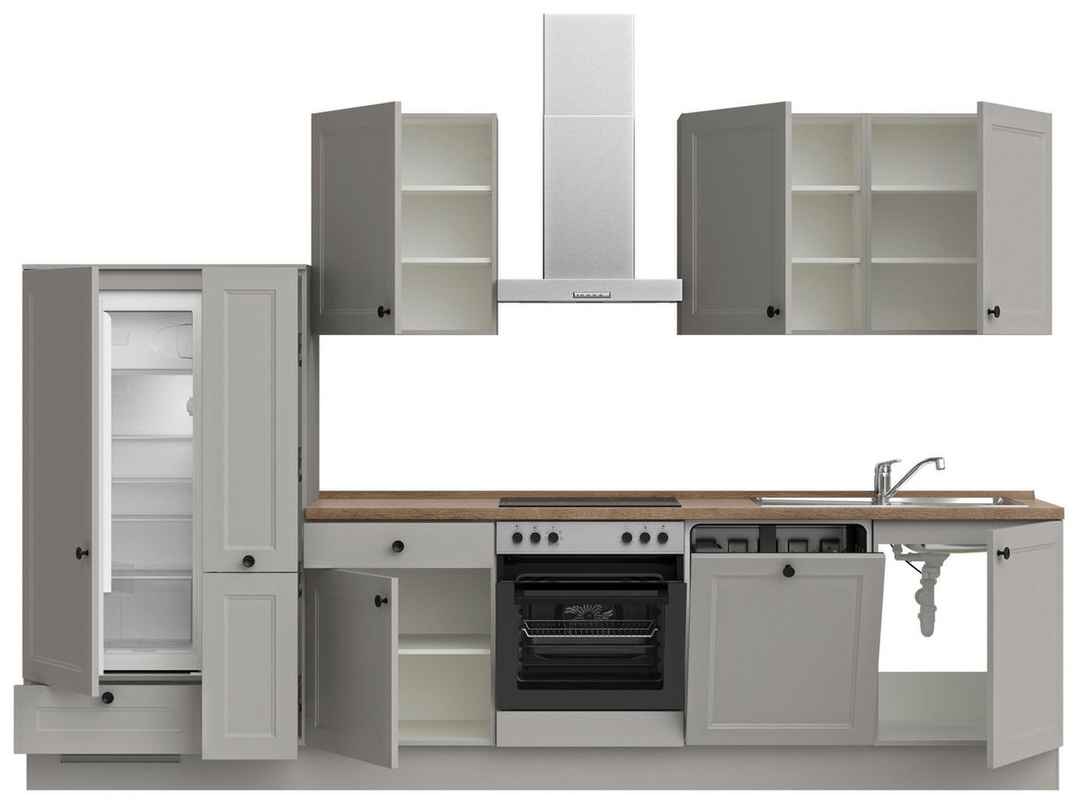 Küchenblock Cascada Low m. Geräten Grau - Eiche dunkel/Schwarz, MODERN, Holzwerkstoff/Metall (330cm) - Nobilia