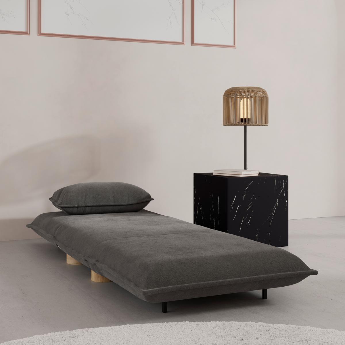 Schlafsessel Bella Bouclé Dunkelgrau - Dunkelgrau/Naturfarben, MODERN, Holz/Textil (83/41/63cm) - Bessagi Home