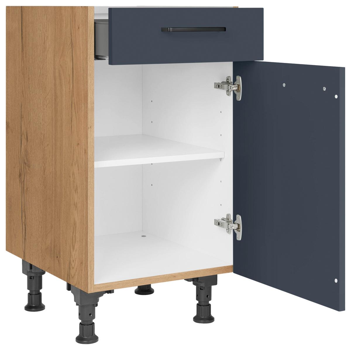Schubkastenunterschrank Easytouch Blau - Blau/Eichefarben, MODERN, Holzwerkstoff/Metall (45/87/56cm) - Nobilia