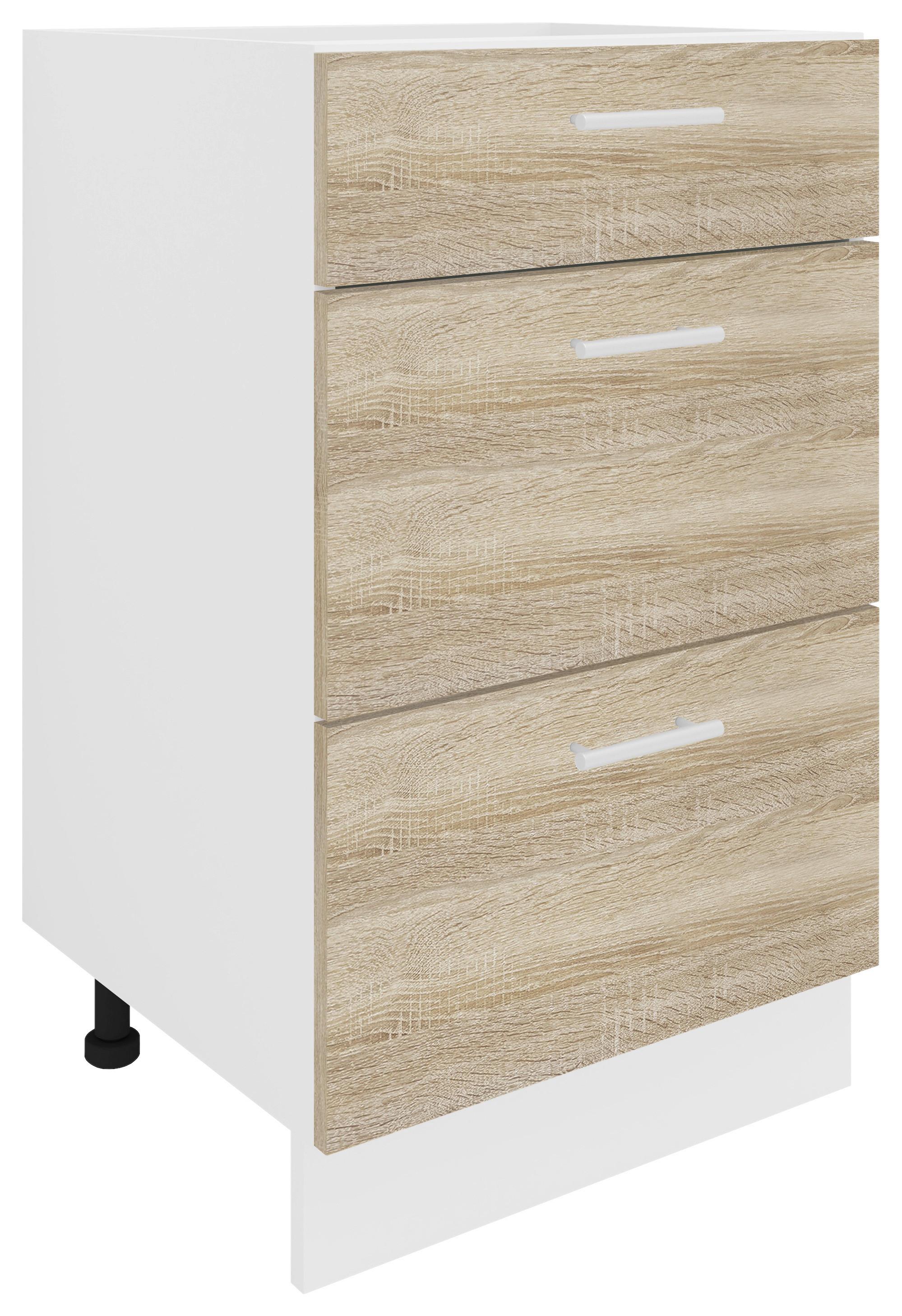 Kuhinjska Spodnja Omarica Esilo, Hrast, Bela - bela/barve aluminija, Konvencionalno, kovina/leseni material (50/82/46cm) - MID.YOU