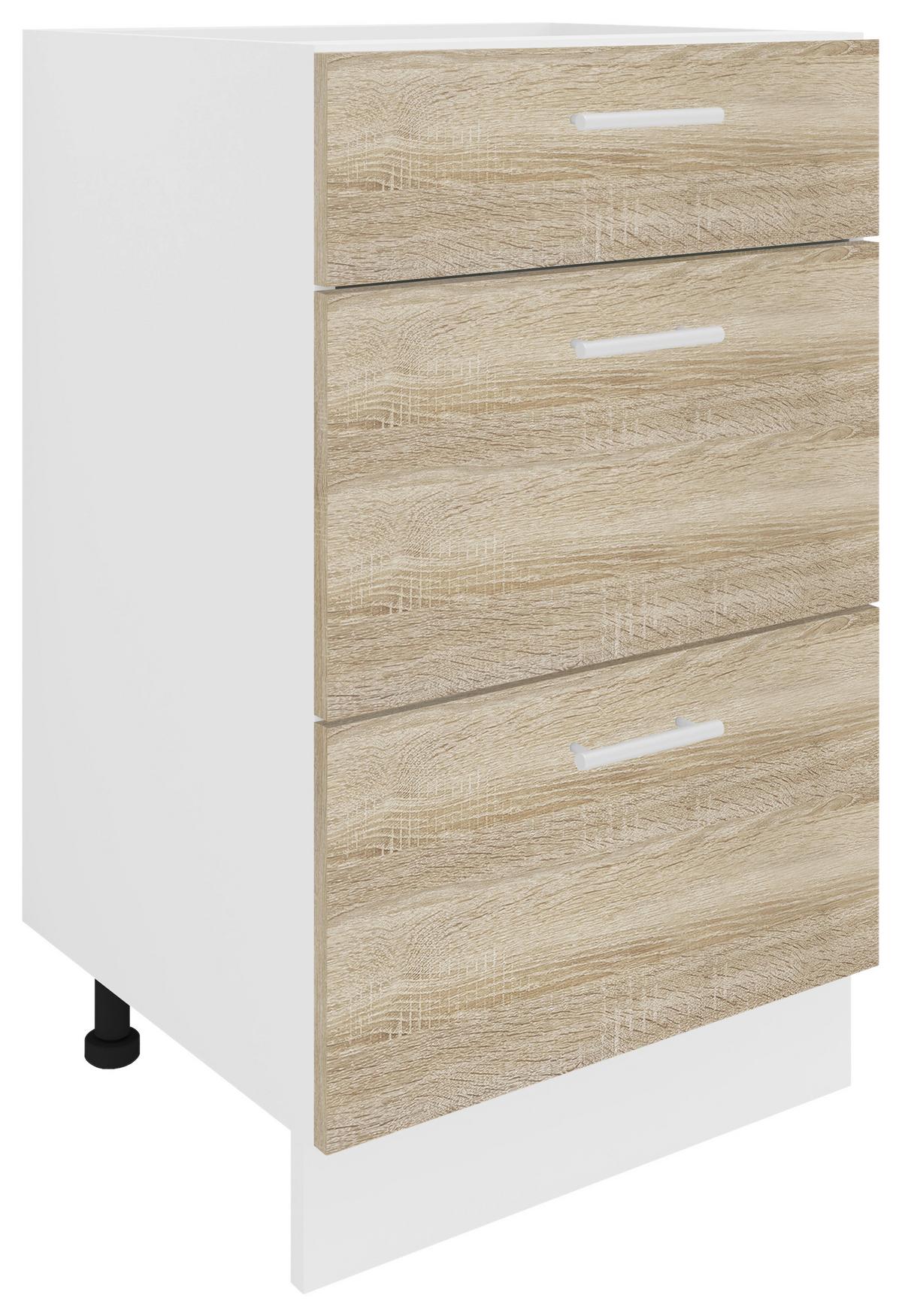 Kuhinjska Spodnja Omarica Esilo, Hrast, Bela - bela/barve aluminija, Konvencionalno, kovina/leseni material (50/82/46cm) - MID.YOU